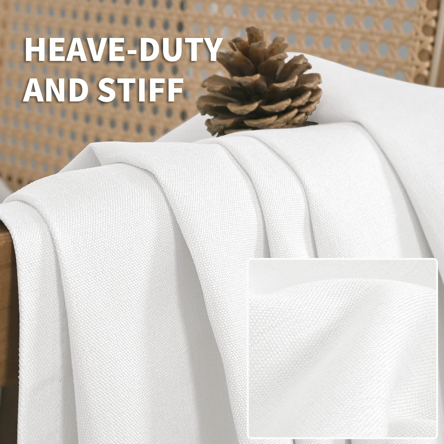 BGment Cortinas opacas blancas puras de 54 pulgadas de largo para dormitorio, juego de 2 paneles, aislamiento térmico con textura de lino, cortinas