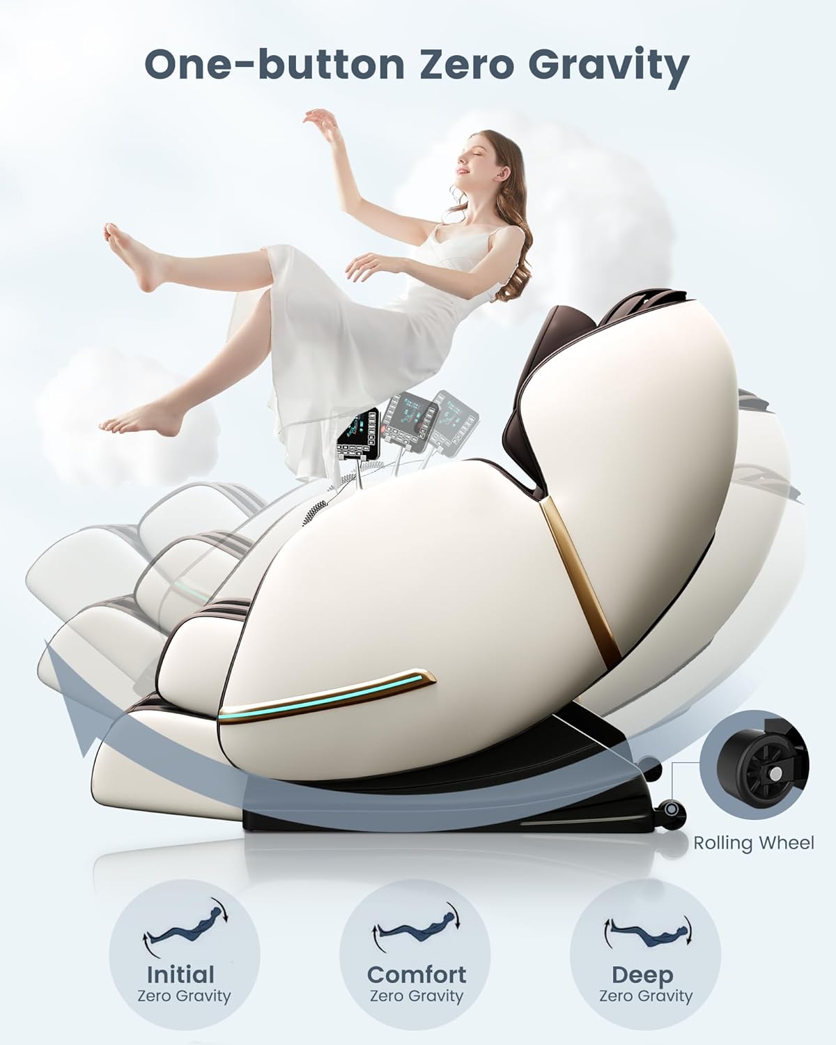 Silla de masaje reclinable con gravedad cero, silla de masaje de cuerpo completo, bolsa de aire sin montaje con altavoz Bluetooth, rodillo de pie