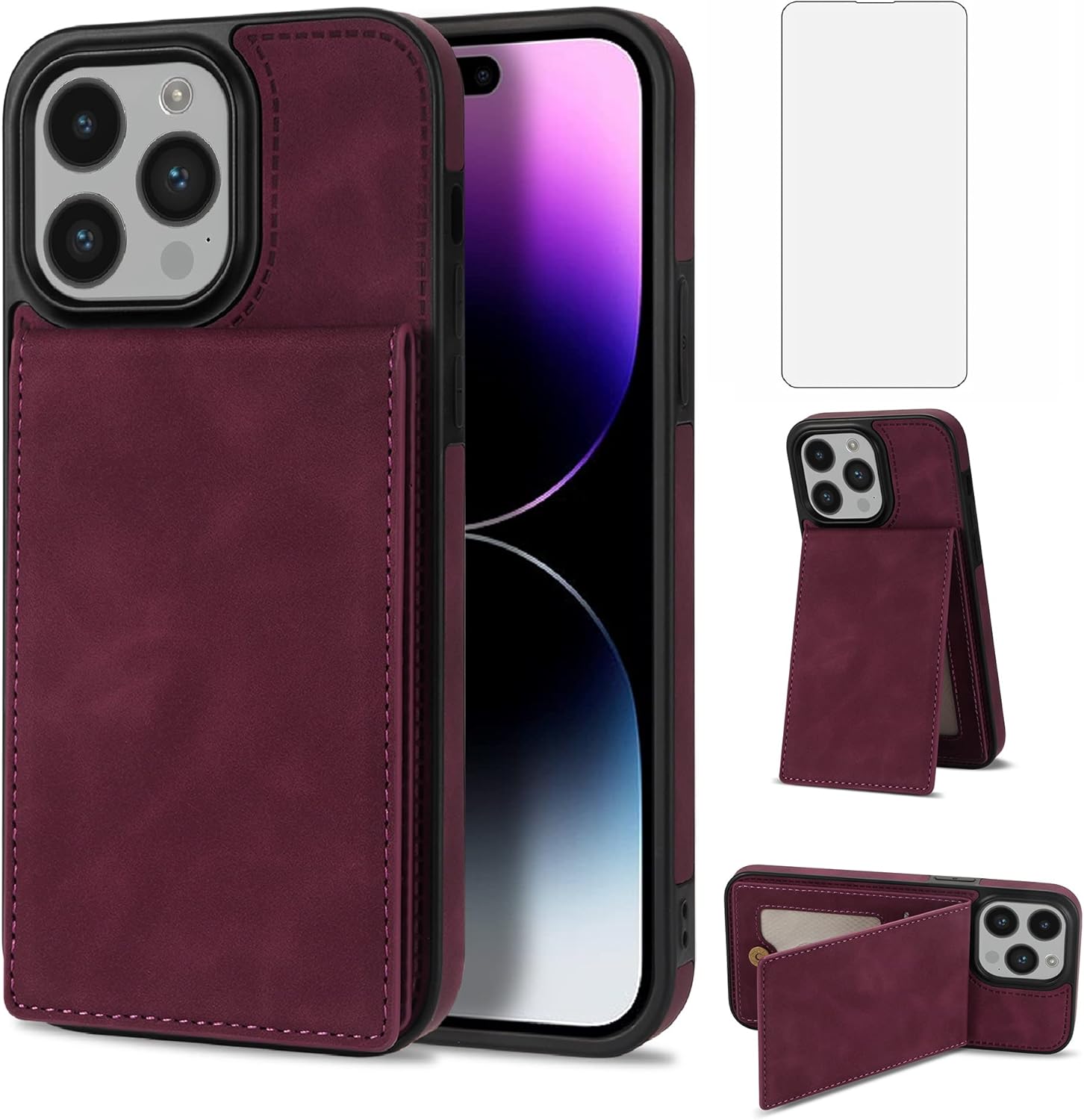 Asuwish Funda de teléfono para iPhone 15 Pro Max de 6.7 pulgadas con protector de pantalla y RFID delgado soporte para tarjeta de crédito, soporte