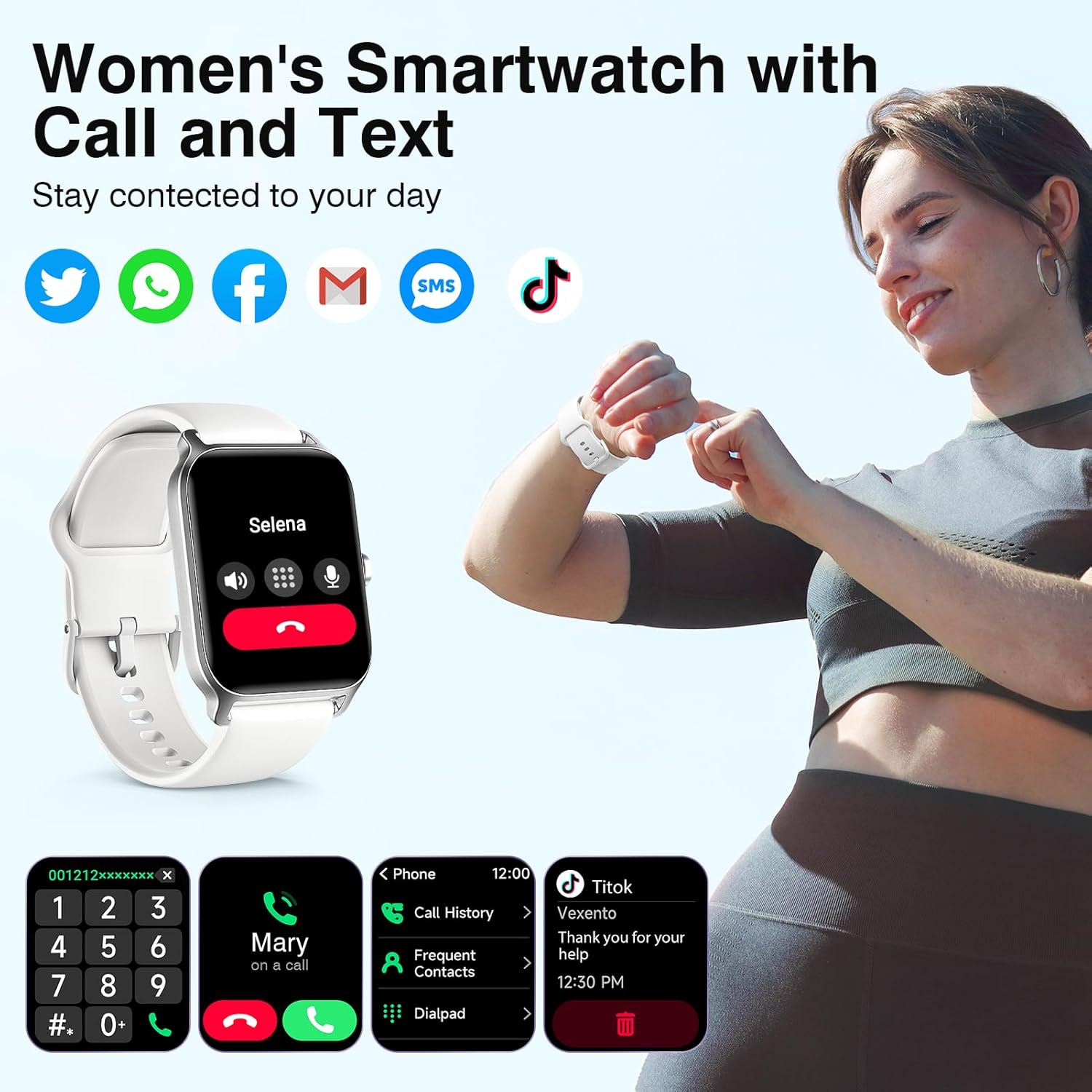 Quican Relojes inteligentes para mujer, compatibles con teléfonos iOS y Android, relojes inteligentes impermeables con llamadas, voz Alexa,