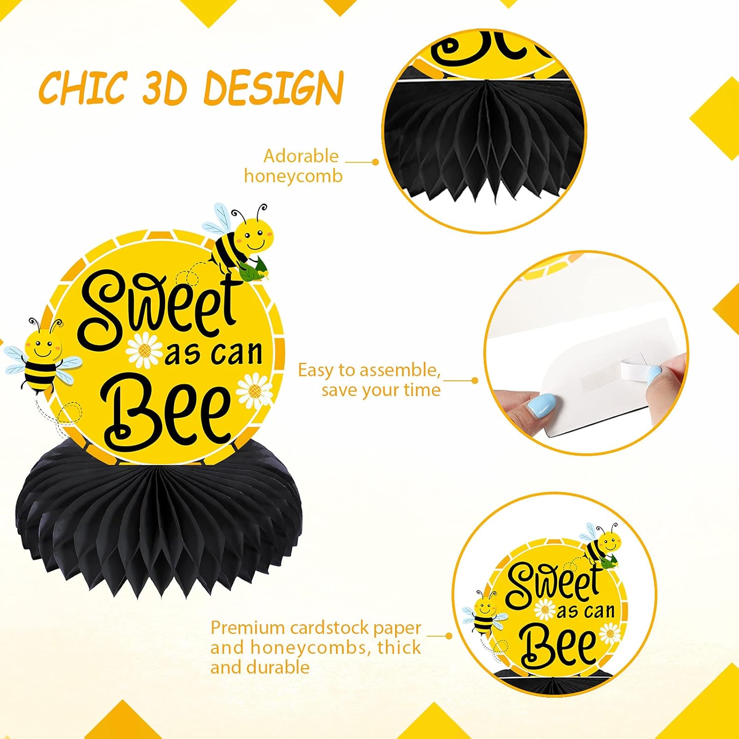 9 piezas de centro de mesa de abeja para bebé, centros de mesa de panal de abeja, centros de mesa para decoraciones temáticas del día de la abeja,