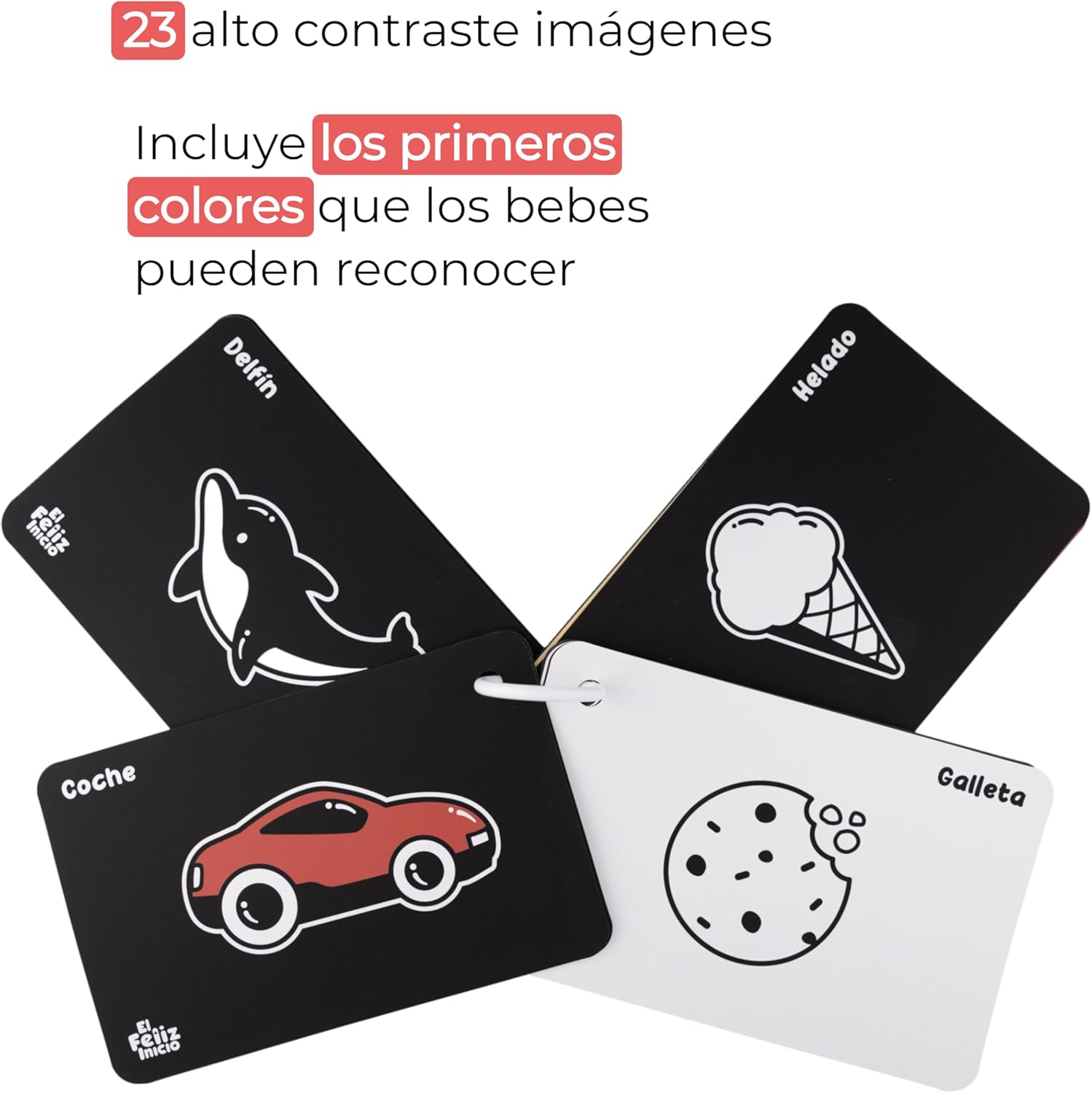 Happy Start Tarjetas de visión de alto contraste fáciles de limpiar – Resistente al agua – Aprobado por hospitales – Lista para bolsa de pañales –