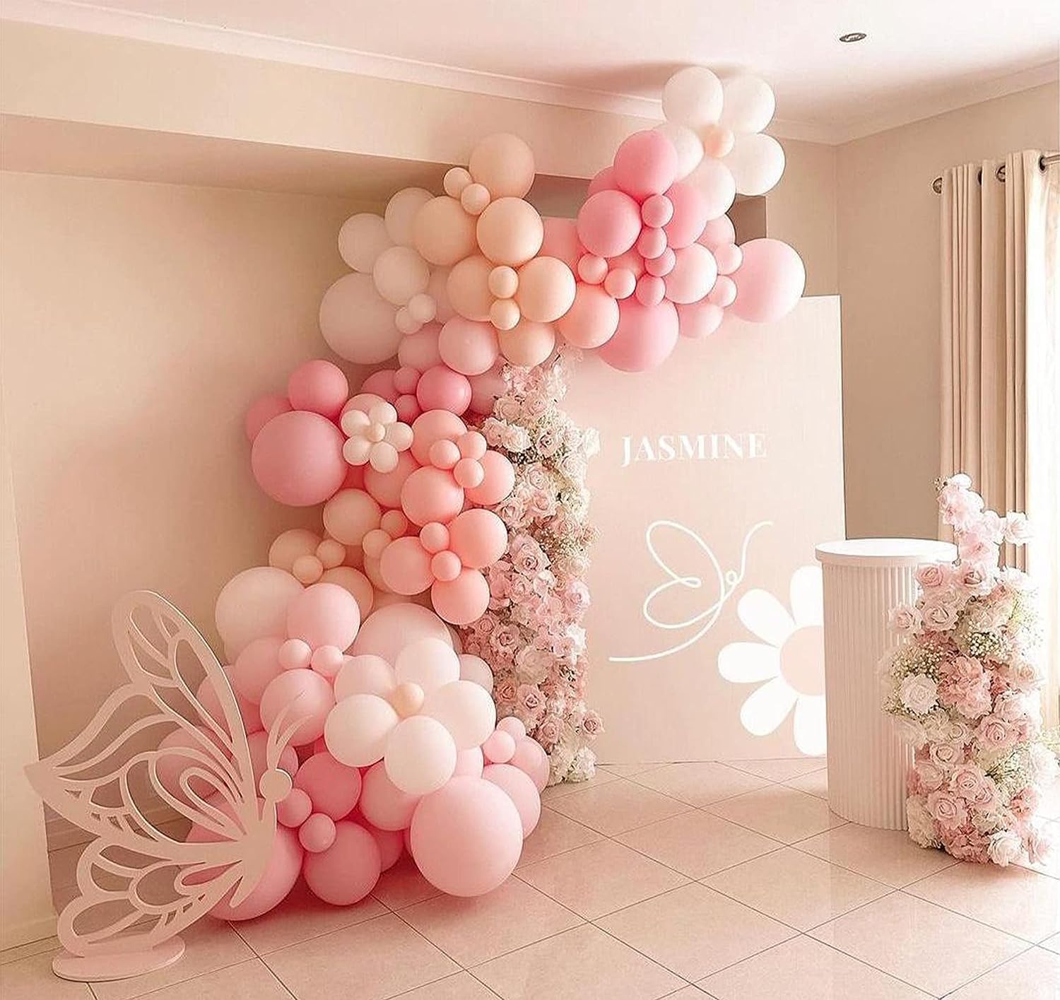 Kit de arco de guirnalda de globos rosados, globo de látex de doble relleno, color rosa claro y blanco, crema, melocotón, diferentes tamaños, 18,