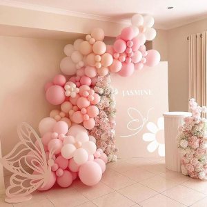 Kit de arco de guirnalda de globos rosados, globo de látex de doble relleno, color rosa claro y blanco, crema, melocotón, diferentes tamaños, 18, Kit de arco de guirnalda de globos rosados, globo de látex de doble relleno, color rosa claro y blanco, crema, melocotón, diferentes tamaños, 18,