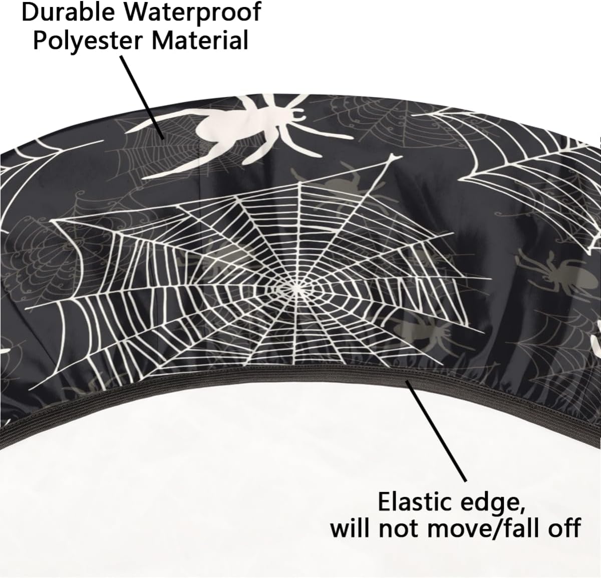 Mantel redondo de tela de araña de Halloween, impermeable, resistente a derrames y arrugas, lavable, reutilizable, tela de araña negra, borde