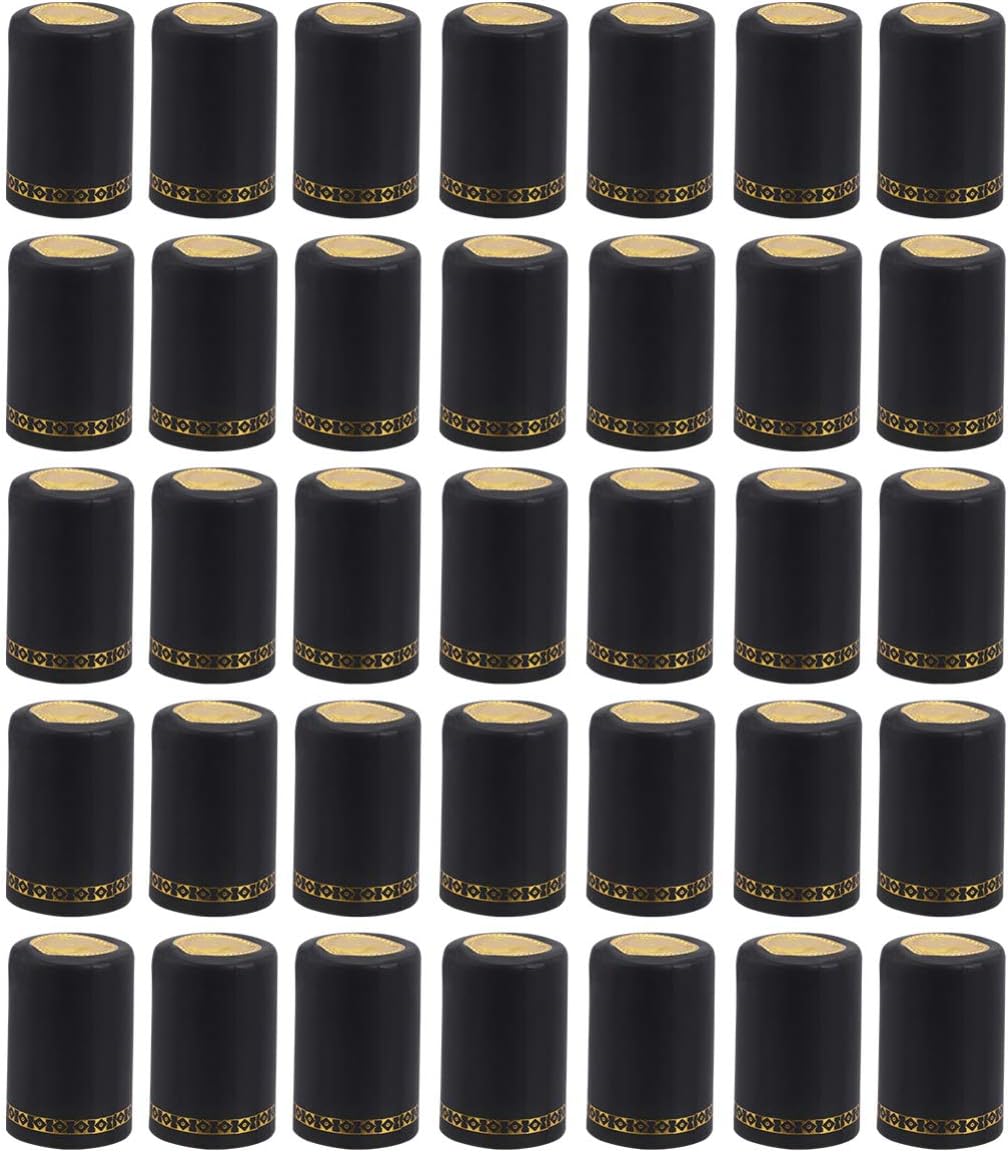 Luxshiny 100 cápsulas retráctiles para botellas de vino, tapón de botella de vino, tapa de botella de vino, tapa para botella de vino (color negro)