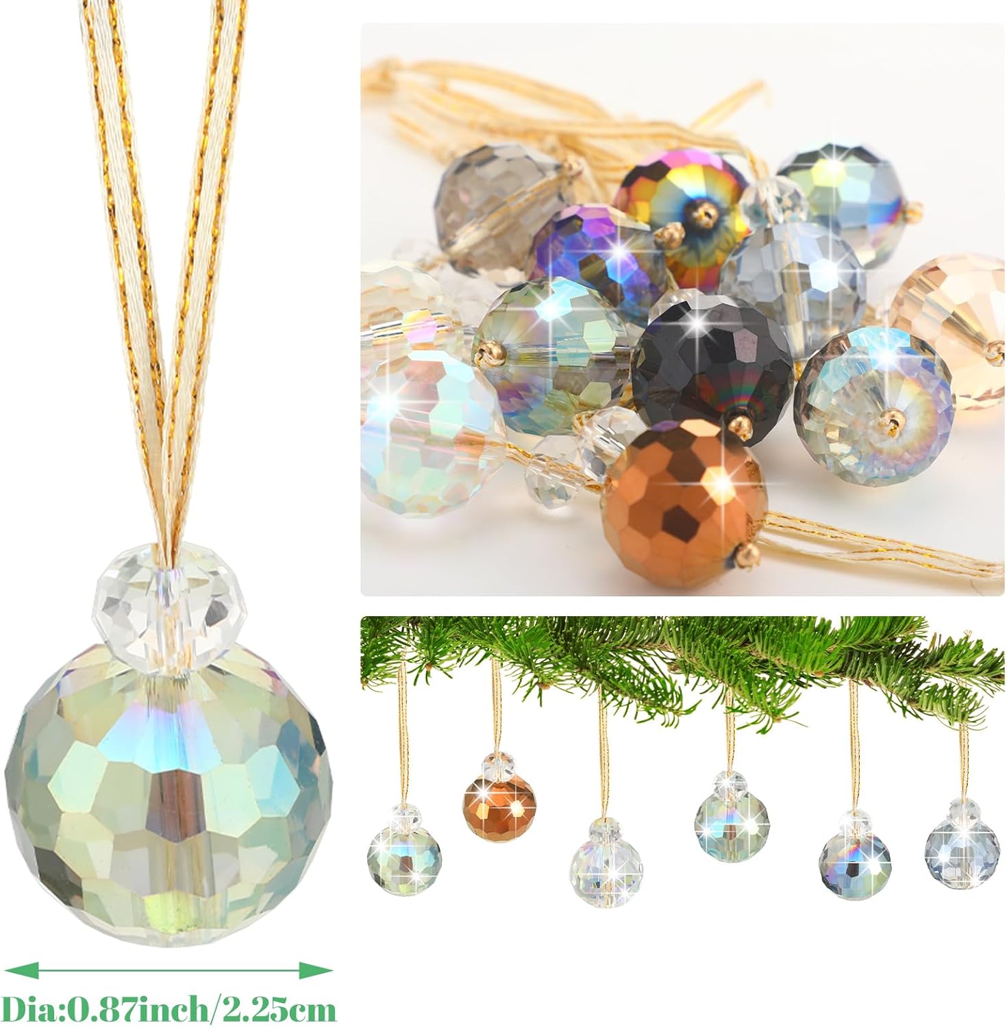Zhehao 24 adornos de cristal de Navidad para decoración de árboles, mini esferas de cristal multicolor para colgar, prisma de 0.87 pulgadas, bolas
