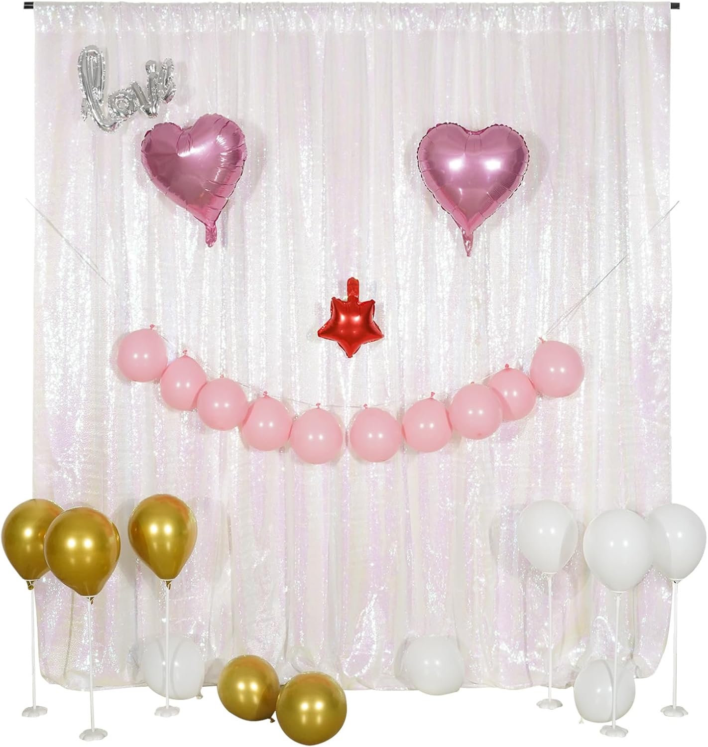 Poise3EHome Telón de fondo de lentejuelas iridiscente blanco, cortina de fondo de lentejuelas de 8 x 10 pies para decoración de fiestas
