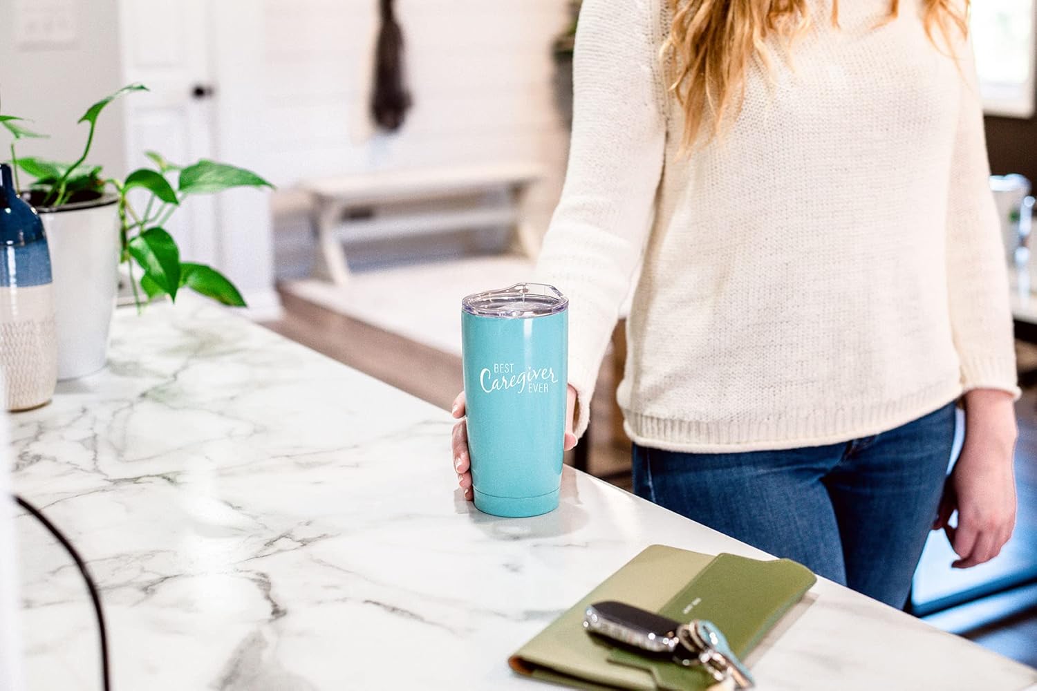 Elanze Designs Best Caregiver – Vaso de viaje de acero inoxidable de 30 onzas