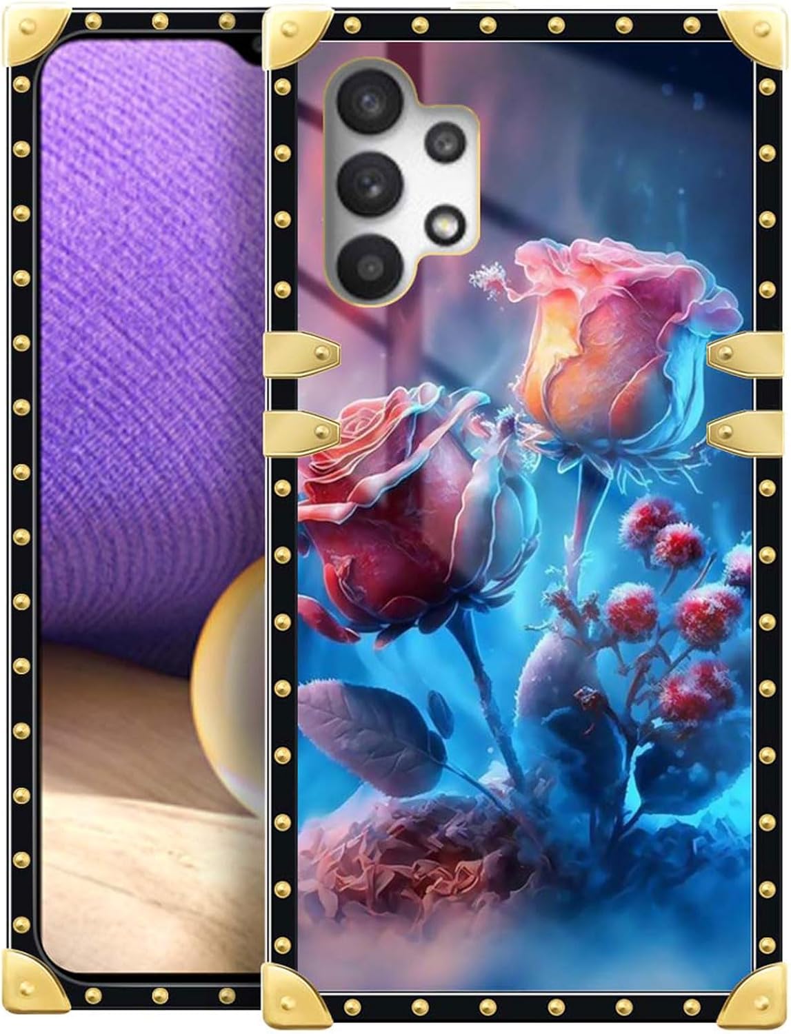 CARLOCA Funda compatible con Samsung Galaxy A32 5G, Ice The Wild Rose Golden Luxury Soft TPU Hard PC Back a prueba de golpes para Samsung Galaxy A32