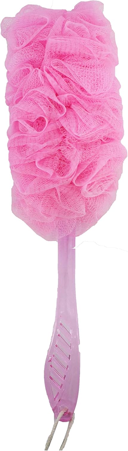 Uniware Esponja de ducha con mango curvado de 10 pulgadas, esponja de bañoexfoliante para hombres y mujeres (rosa)