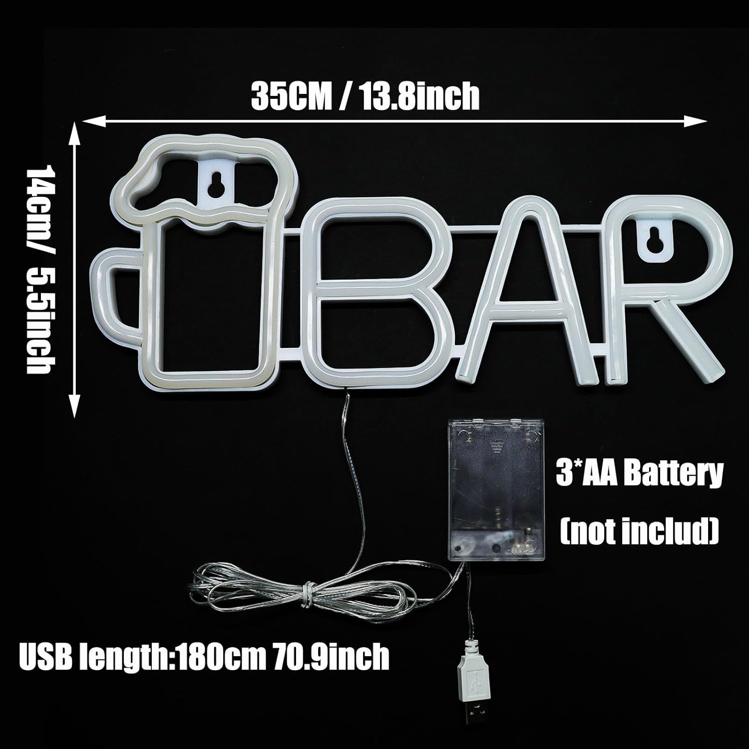 ENUOLI Letreros de barra de neón, luz LED de neón de cerveza para decoración de pared, letreros de neón de barra alimentados por USBbatería,