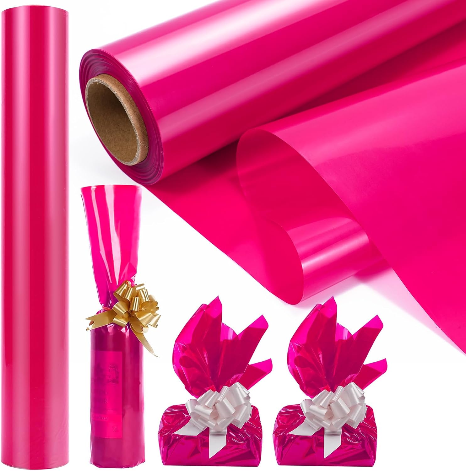 HiloPack Rollo de celofán para el día de San Valentín para cestas de regalo, papel de regalo de celofán rosa extra grande de 3 mil, 34 pulgadas