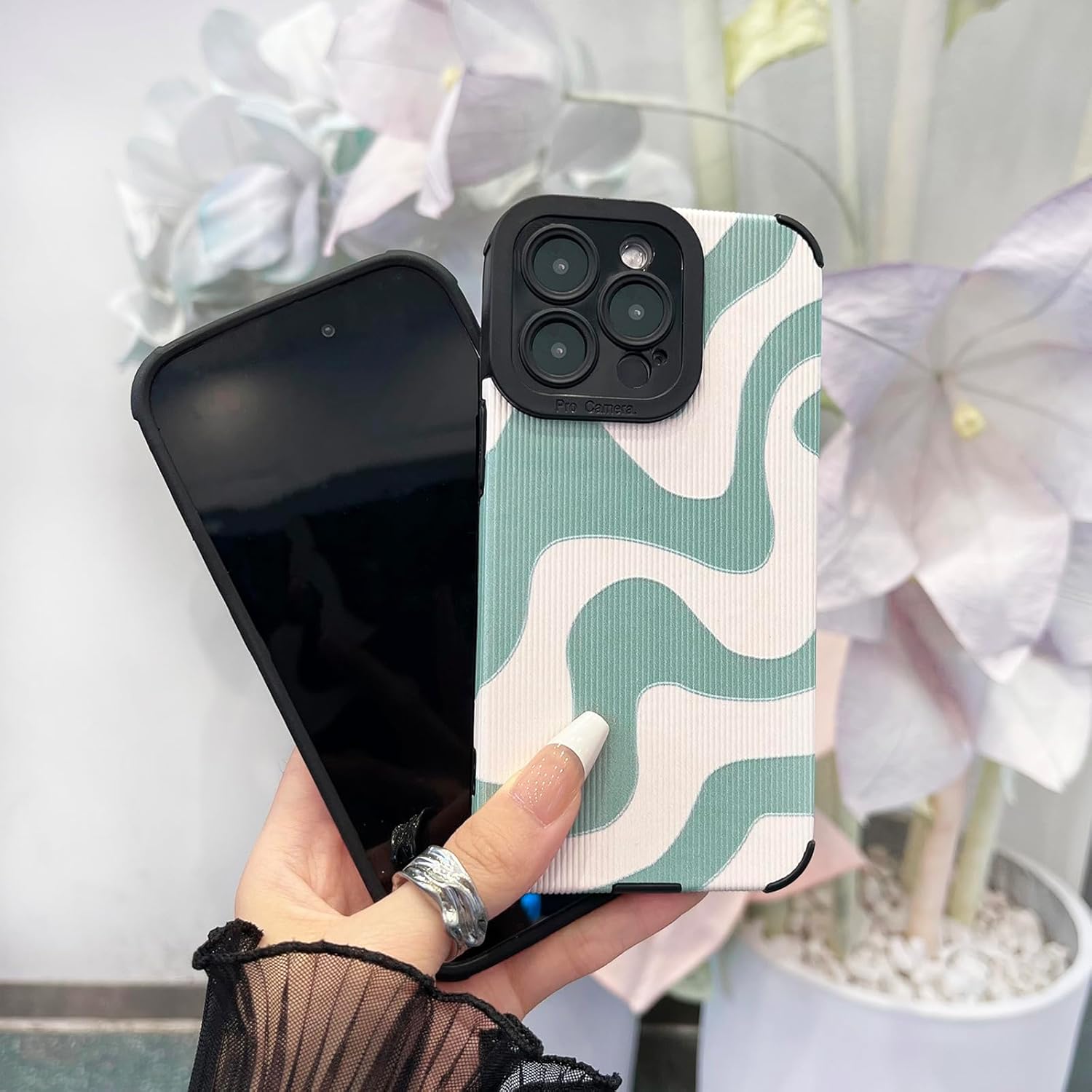 YUMUPIFE Funda compatible con iPhone 15 Pro, bonita funda de silicona con patrón de ondas para mujeres y niñas, funda de silicona con diseño de
