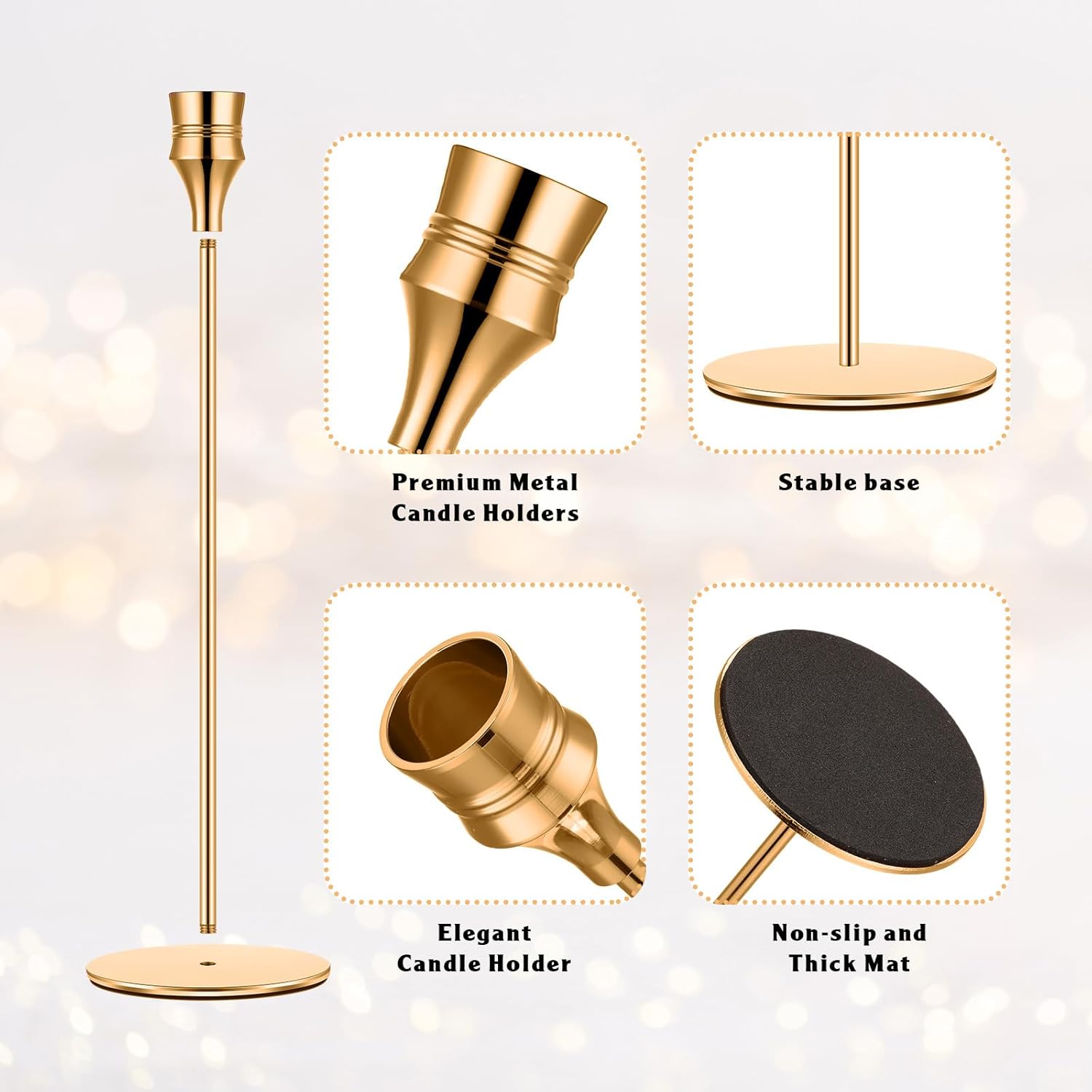 Yaomiao Juego de 30 candelabros dorados para velas de metal a granel para bodas, fiestas, comedores, aniversarios, centros de mesa, se adapta a