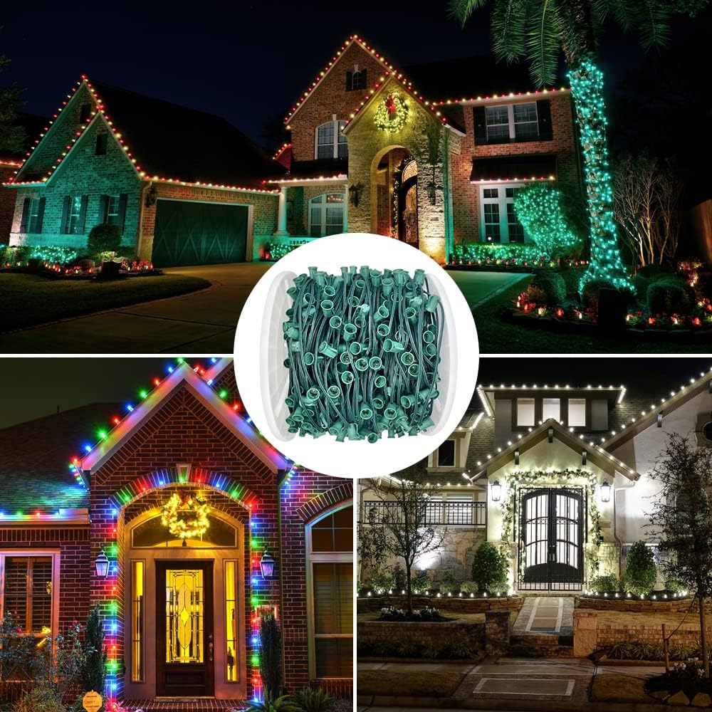 MIK Solutions Carrete de Navidad C9 de 1000 pies, alambre verde con carrete a granel, espacio de 12 pulgadas, base intermedia (C9E17), SPT-1 (1000,