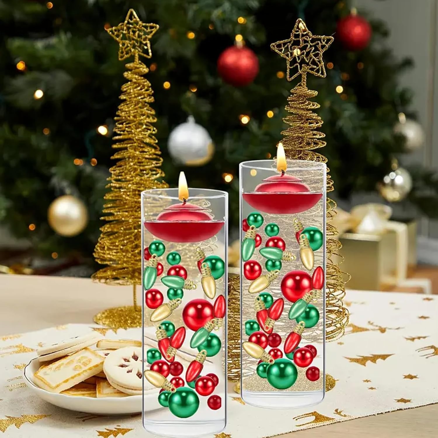 10126 piezas de decoración de jarrones de Navidad para velas flotantes, perlas de imitación, guirnalda de perlas para jarrones, centro de mesa de