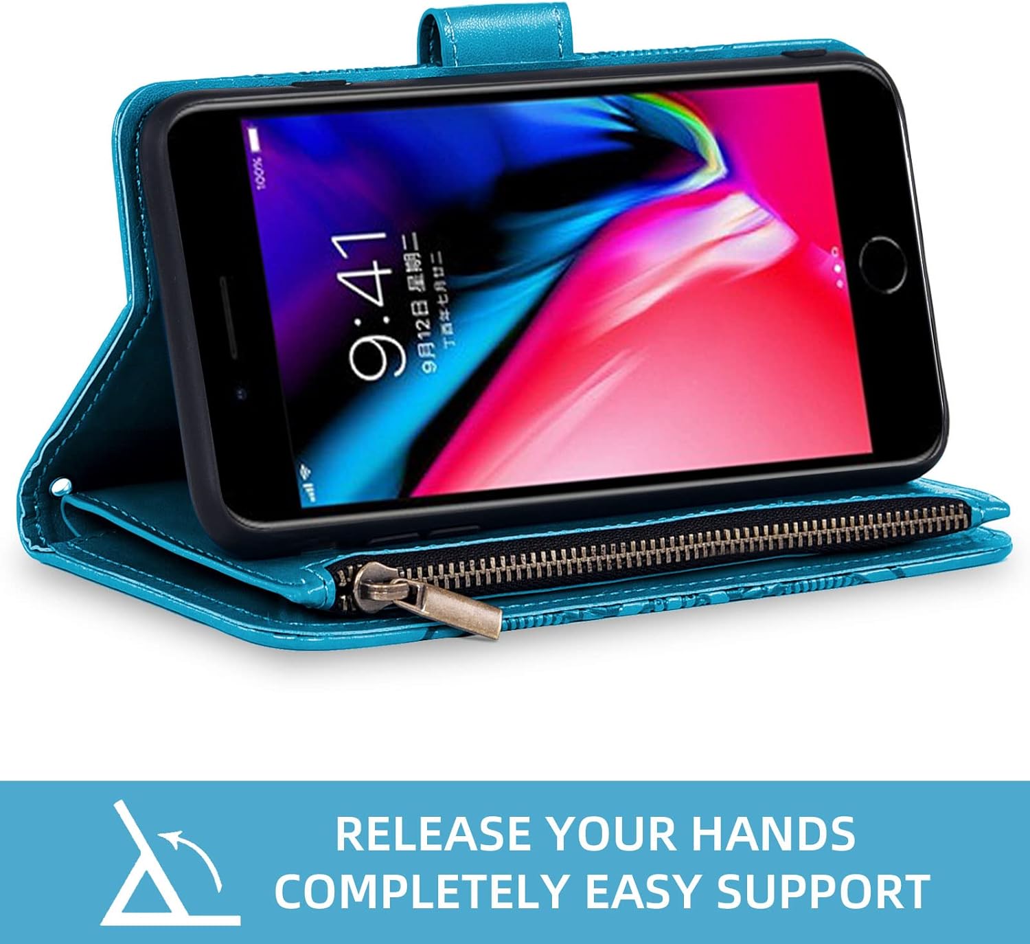 Asuwish Compatible con iPhone 7plus 8plus 78 Plus Funda tipo cartera y protector de pantalla de vidrio templado, funda de cuero con tapa para
