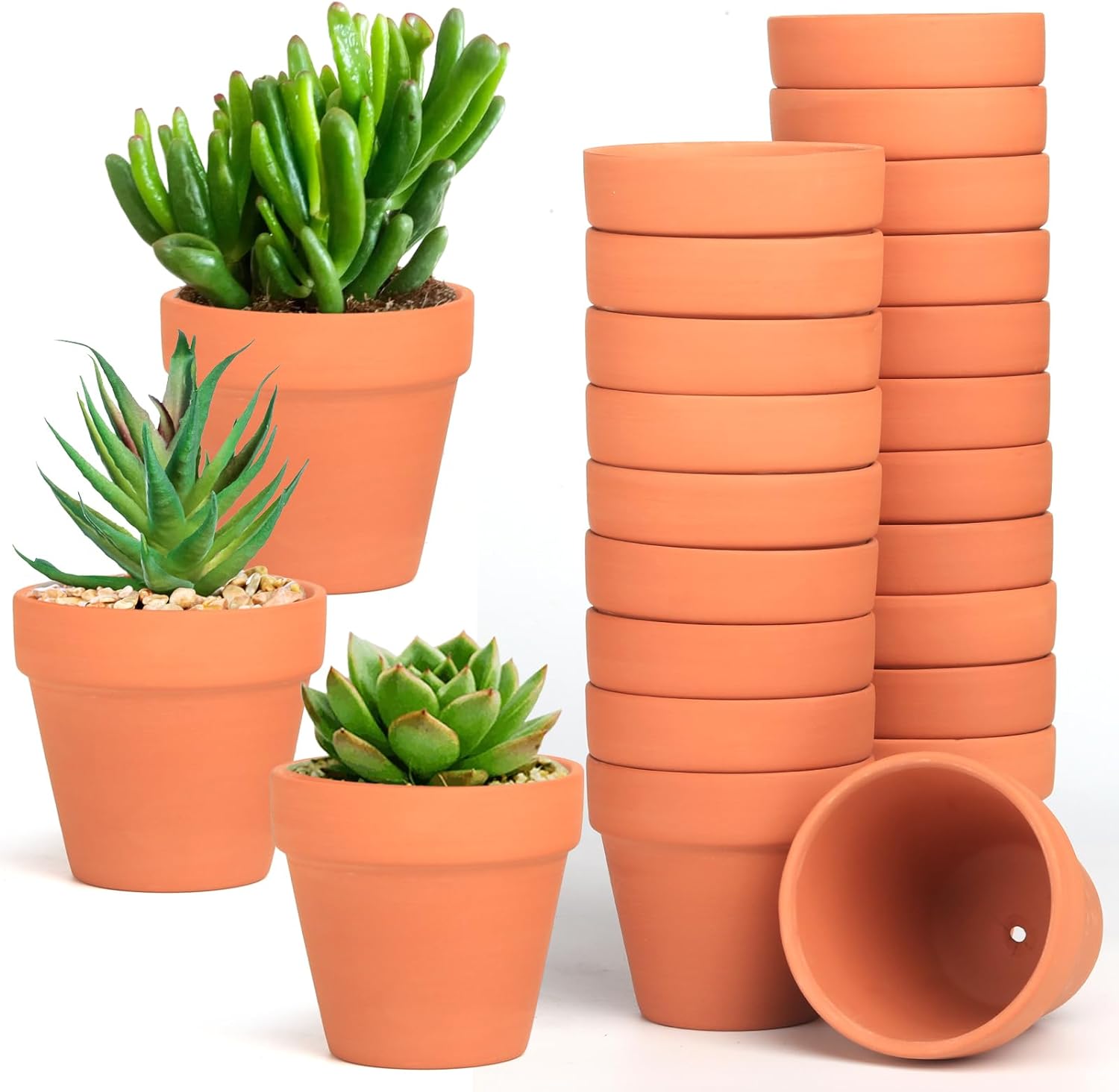 Macetas de terracota, paquete de 24 macetas de arcilla de 3.15 pulgadas con agujeros de drenaje, macetas de terracota para plantas suculentas de
