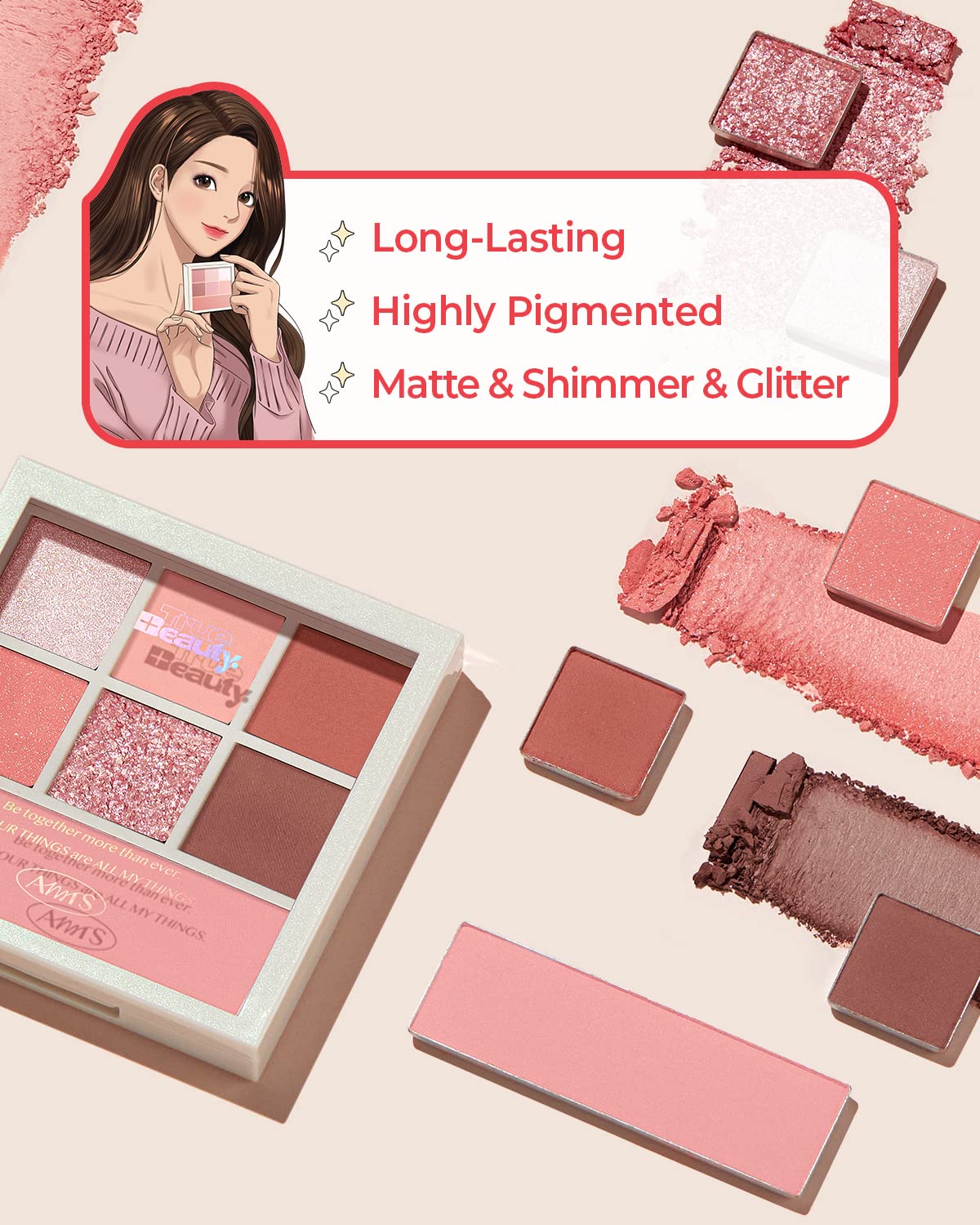 Edición de maquillaje AMTS x True Beauty, Paletas de sombras de ojos rosas, 7 colores, tonos metálicos brillantes mate, altamente pigmentados, de