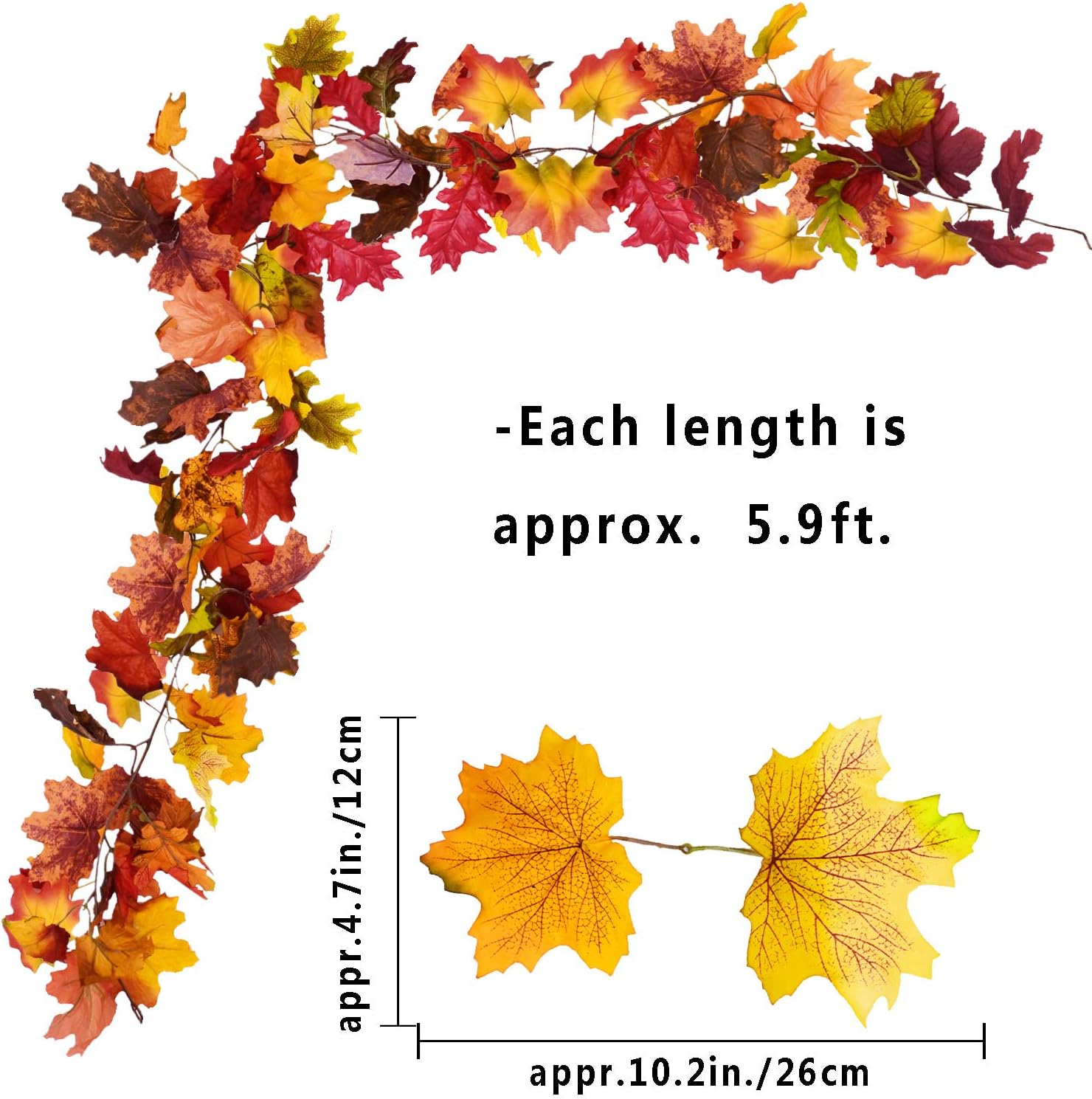 Hamore Paquete de 2 guirnaldas de manto de otoño, guirnalda de hojas de arce, guirnalda artificial para colgar, guirnalda de otoño, manto de