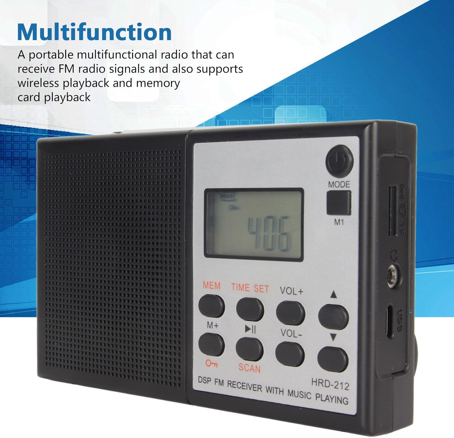Radio digital AM FM, radios portátiles de onda corta, sintonizador digital recargable y ajustes preestablecidos, pantalla LCD, altavoz bajo,