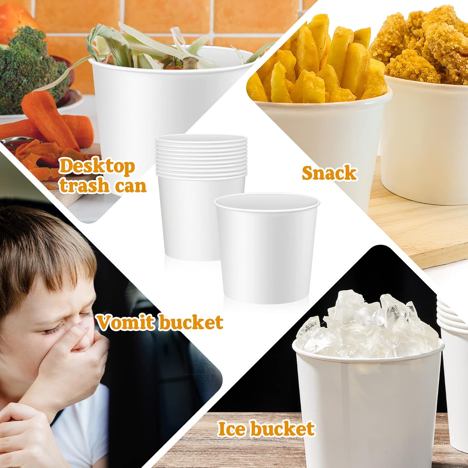 Hoolerry Cubo de papel desechable, cubo de hielo de cartón blanco, soporte para hielo a granel para fiestas de Navidad suministros de refrigeración