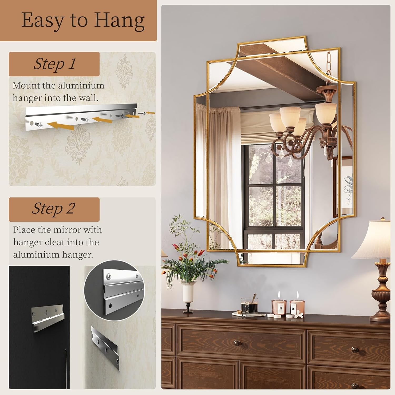 Kelly Miller Espejo decorativo dorado grande para pared, espejo dorado de 30 x 40 pulgadas, espejo de pared de tocador, espejo rectangular biselado