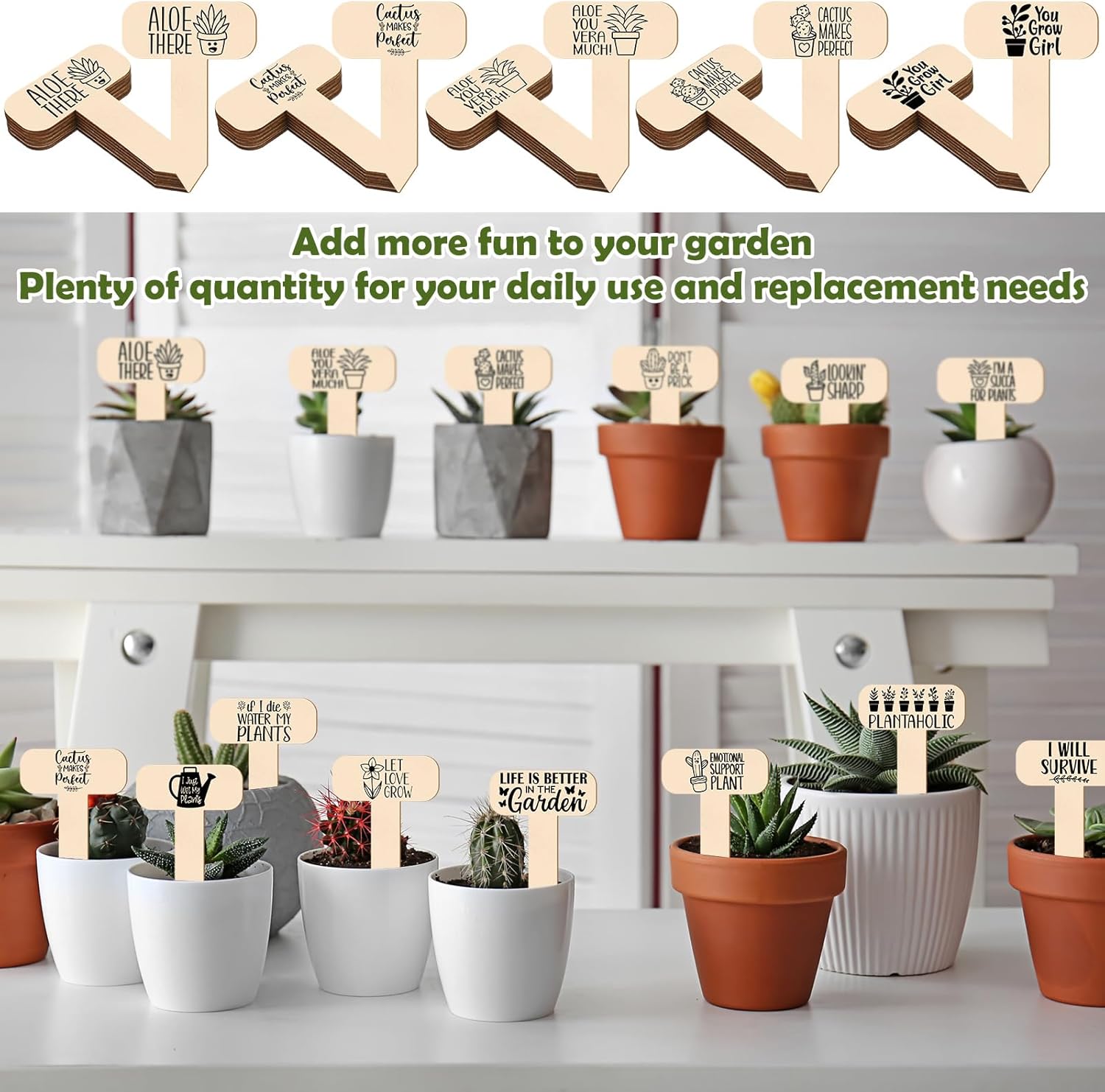 48 marcadores divertidos de madera para plantas, letreros de jardín para plantas, regalos de jardinero para flores vegetales, plantas en maceta,