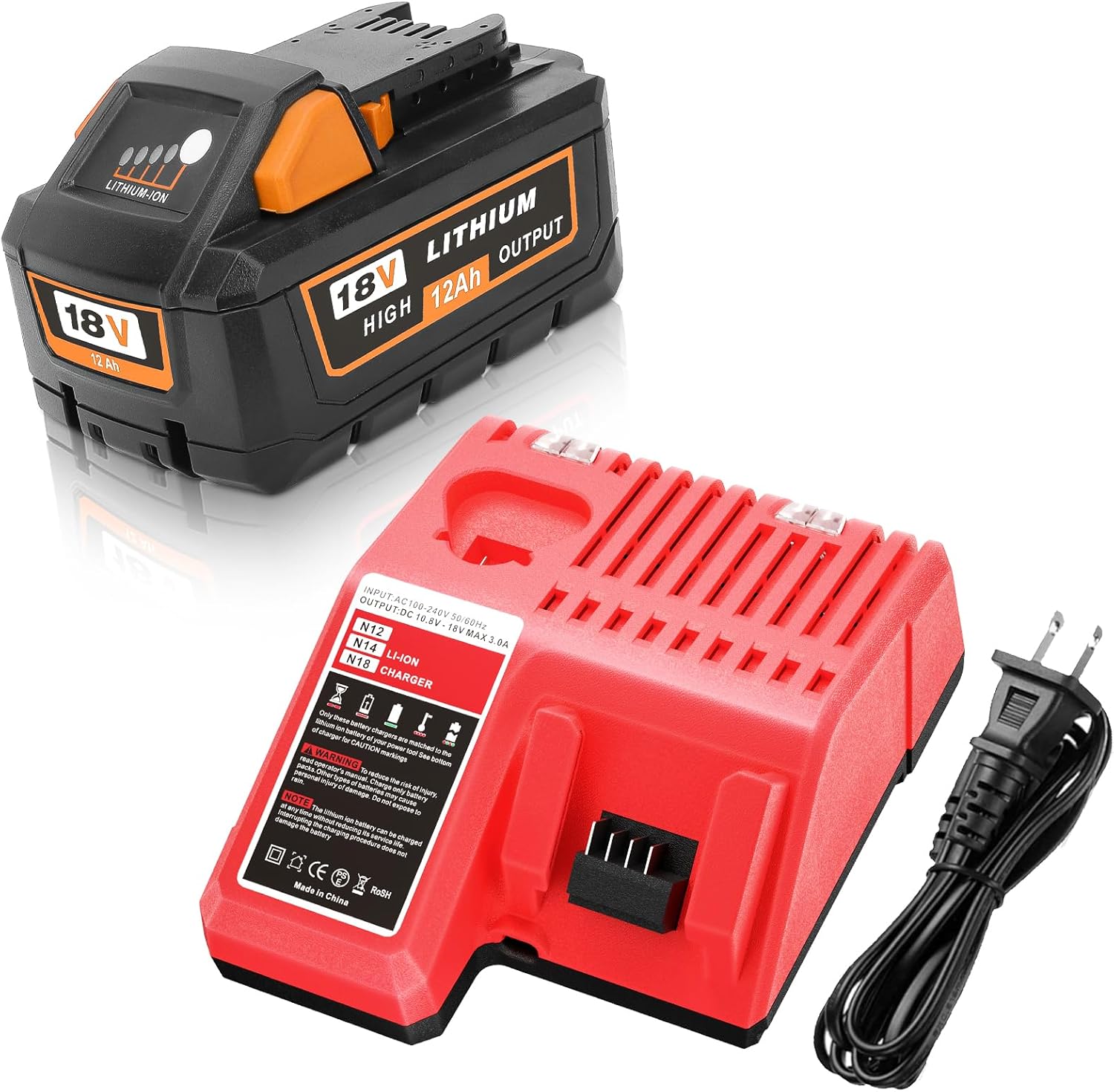 1 paquete de batería de repuesto de 18 V 12.0 Ah y cargador para batería Milwaukee de 18 V compatible con Milwaukee Tools 48-11-1811 48-11-1815