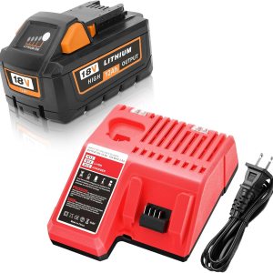 1 paquete de batería de repuesto de 18 V 12.0 Ah y cargador para batería Milwaukee de 18 V compatible con Milwaukee Tools 48-11-1811 48-11-1815 1 paquete de batería de repuesto de 18 V 12.0 Ah y cargador para batería Milwaukee de 18 V compatible con Milwaukee Tools 48-11-1811 48-11-1815