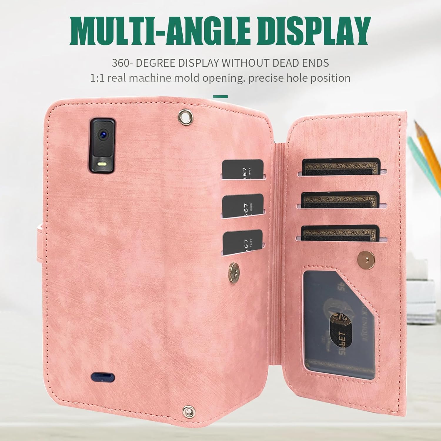 Funda compatible con Tracfone BLU View 3 B140DL – Funda tipo cartera con 9 ranuras para tarjetas, tarjetero de cuero retro, con correa para la