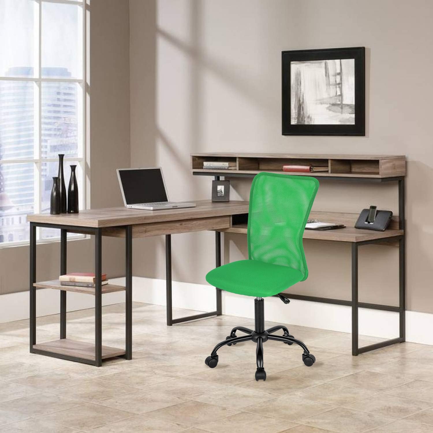 HCB Silla de oficina en casa, silla de escritorio de malla, silla ergonómica para computadora con soporte lumbar, respaldo medio, giratorio de 360
