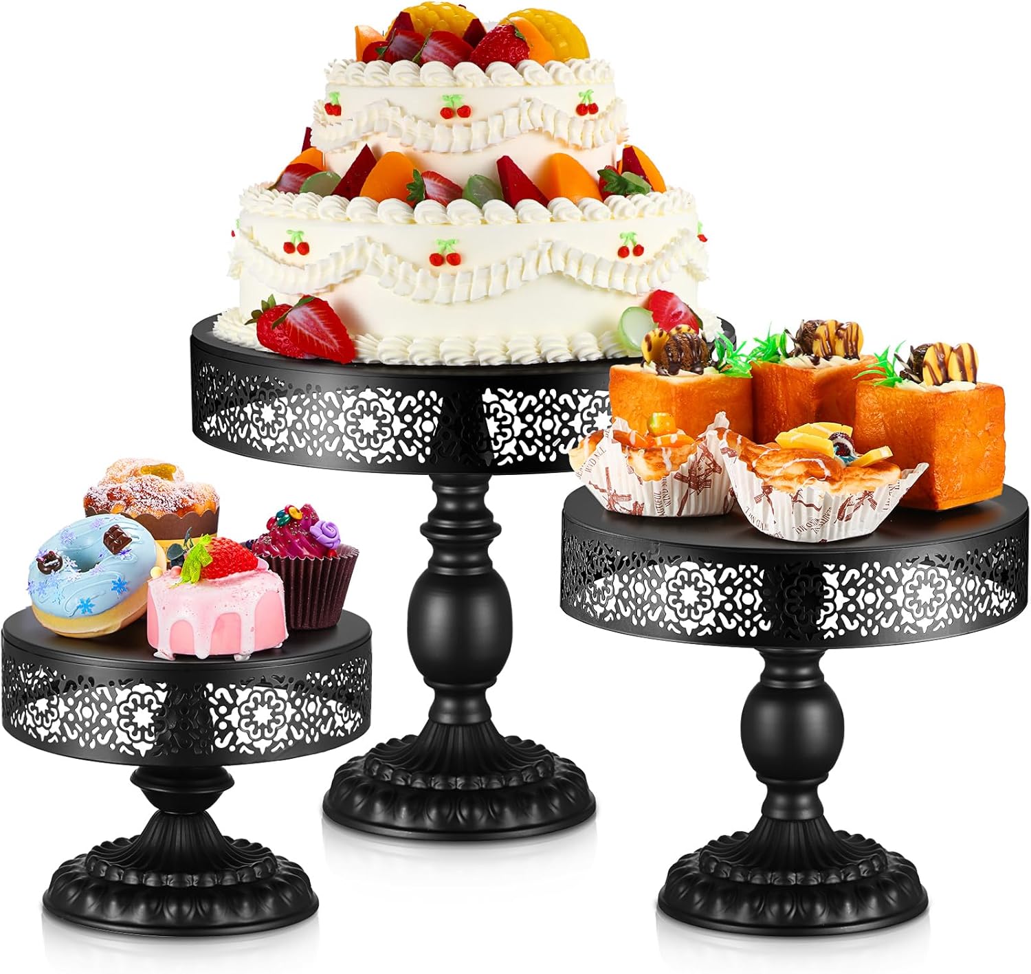 3 soportes de metal para tartas de 8, 10, 12 pulgadas, soporte redondo para tartas, juego de mesa de postre, decoración de mesa de pasteles, soporte