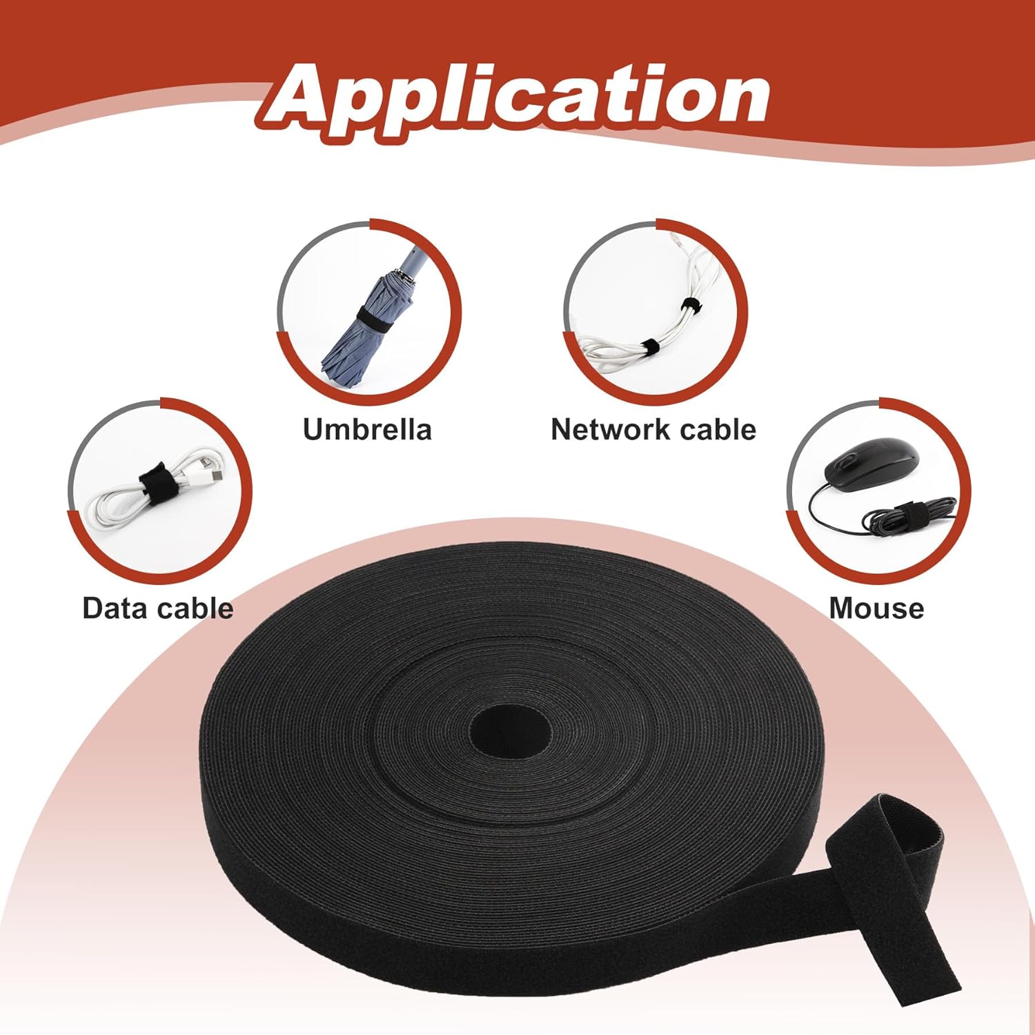 Meibeidor – Cinta de gestión de cables reutilizable de 34 pulgadas x 82 pies, cinta de gestión de cables reutilizable de doble cara, tiras de corte