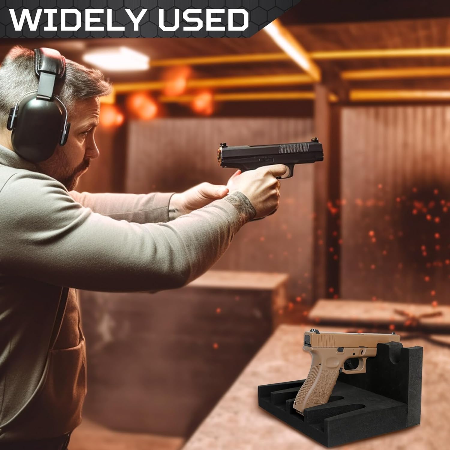 Estante para pistola seguro  Soporte de pistola de espuma para gabinete de armas, soporte de pistola de mano con 2 tiras magnéticas para 4 pistolas,