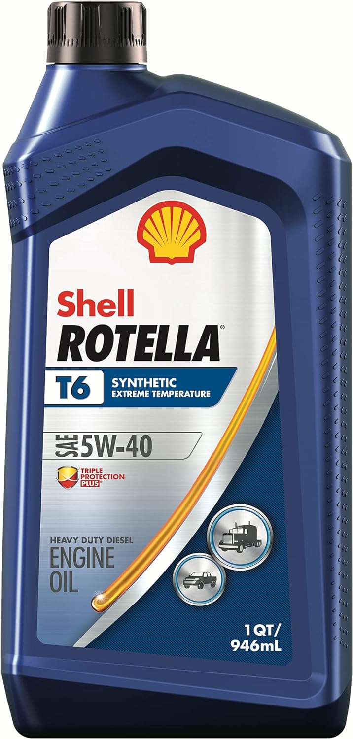Shell Rotella T6 – Aceite de motor diésel totalmente sintético 5W-40 (1 cuarto de galón, caja de 6)