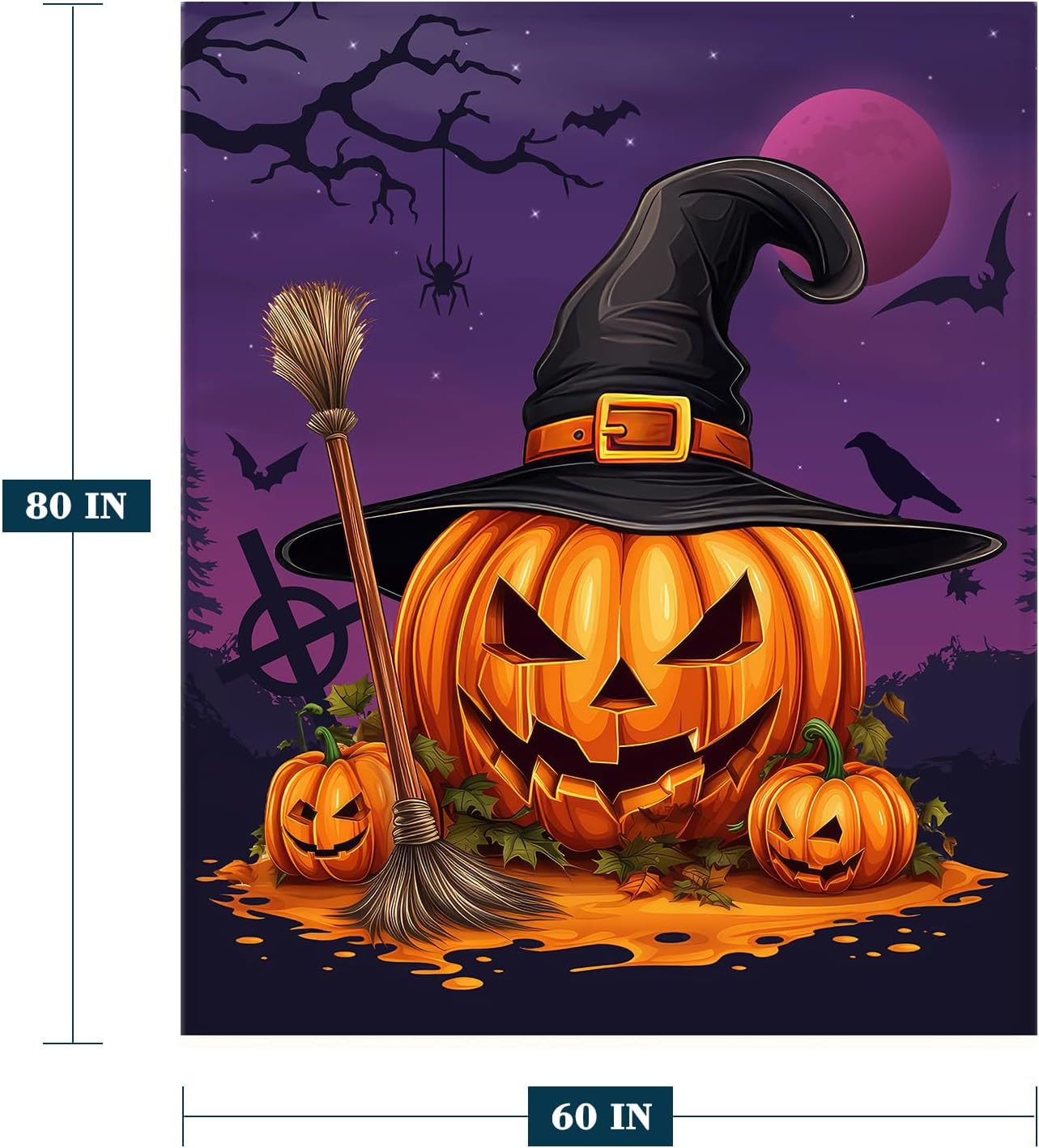 YeeJu Manta de Halloween tamaño individual, manta de bruja morada con calabaza para sofá, cama, sala de estar, al aire libre, acogedora, suave,