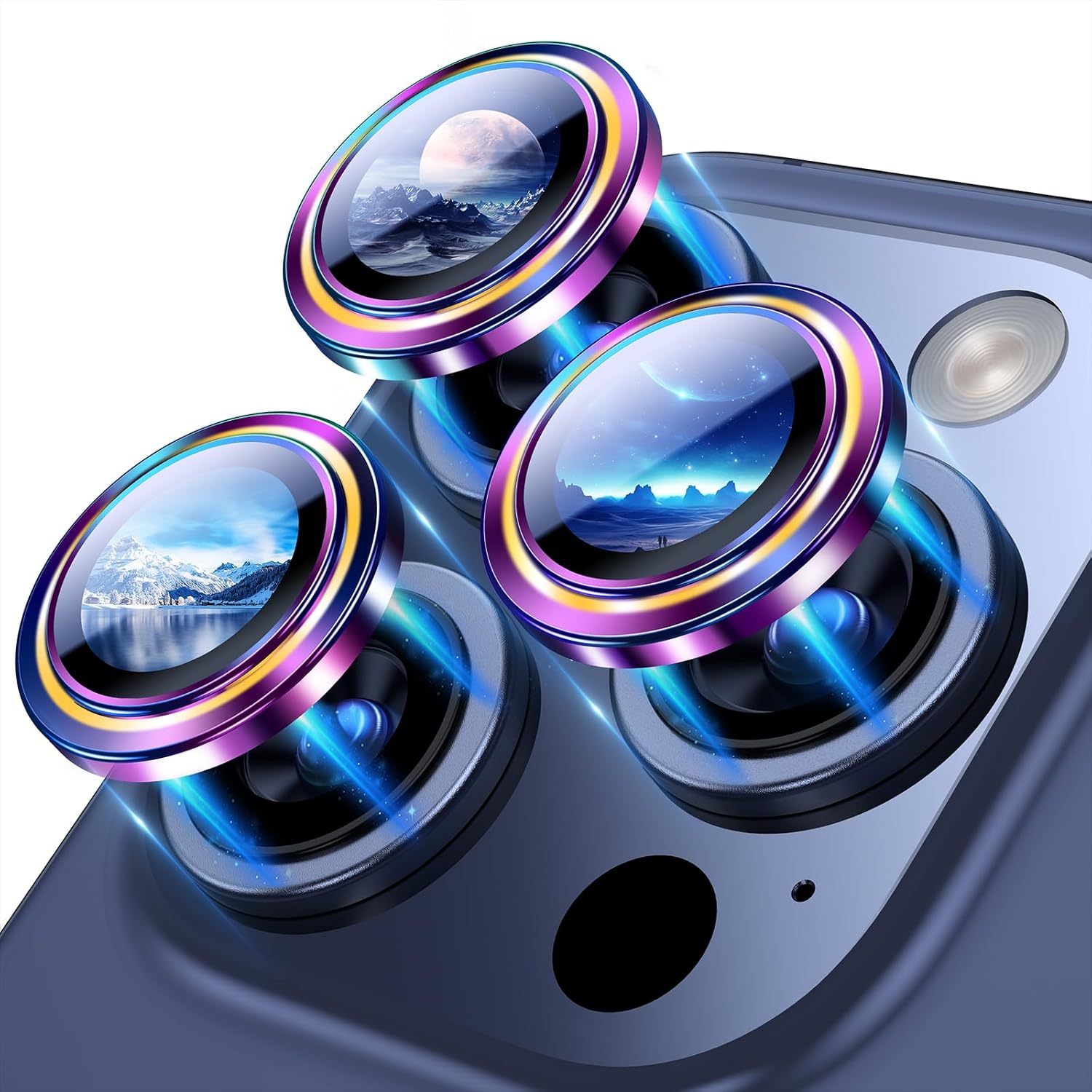 BAZO Protector de lente de cámara para iPhone 15 ProiPhone 15 Pro Max, protección contra caídas Cubierta de cámara de vidrio templado 9H, compatible