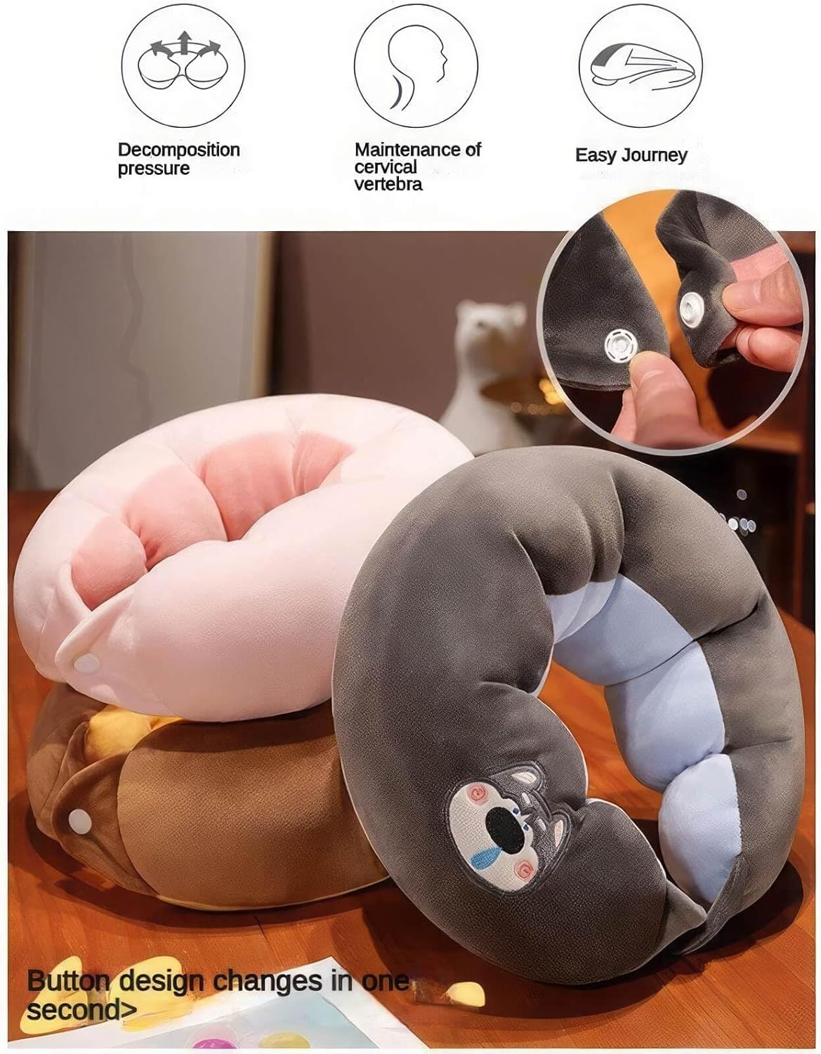 SKYBAT Cartoon Caterpillar U-Shaped Travel PillowAlmohada de Cuello de algodón – Comfort and Support for Neck Relief (Color  E, Size  28cmX26cm)