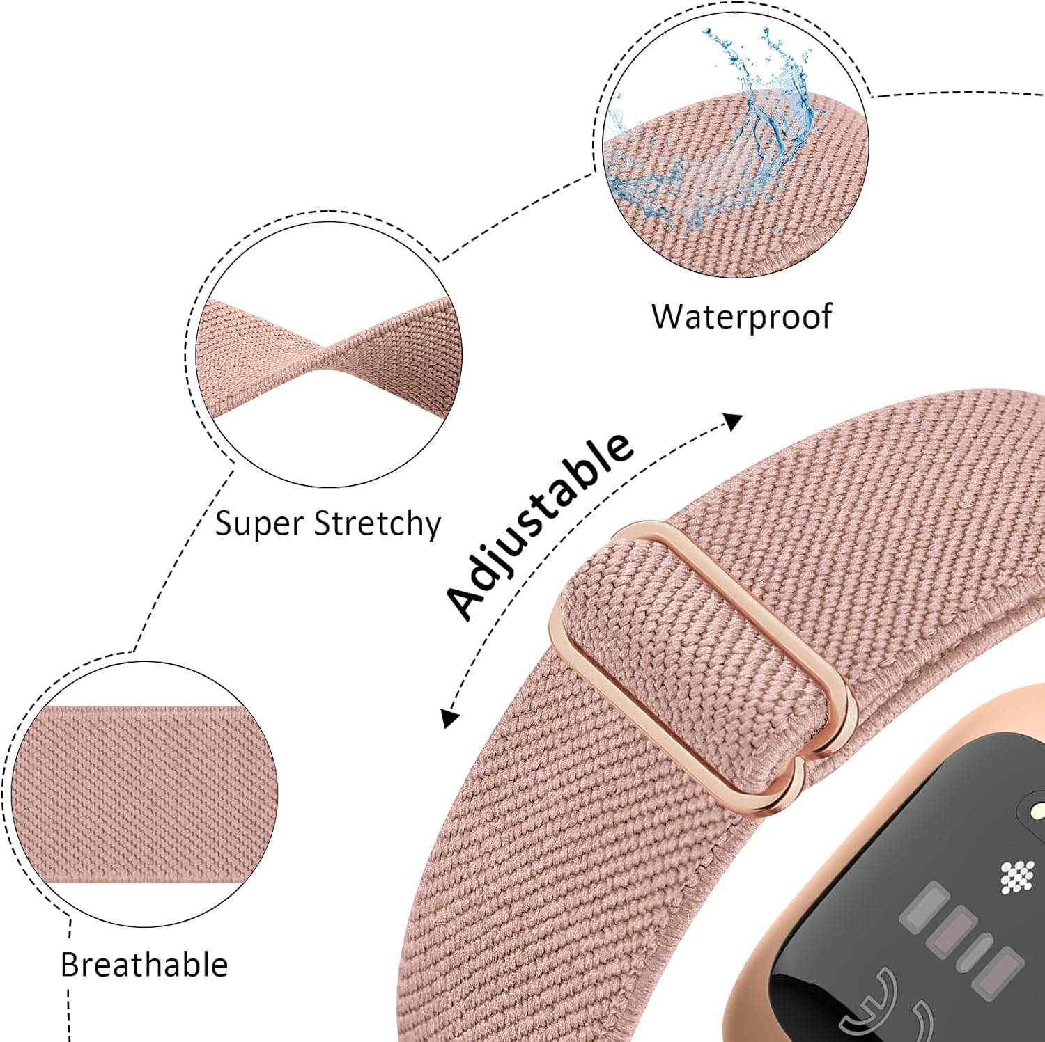 AK Banda elástica compatible con Fitbit Versa 2 BandasFitbit Versa Bandas para mujeres y hombres, correas de nailon elásticas suaves ajustables para