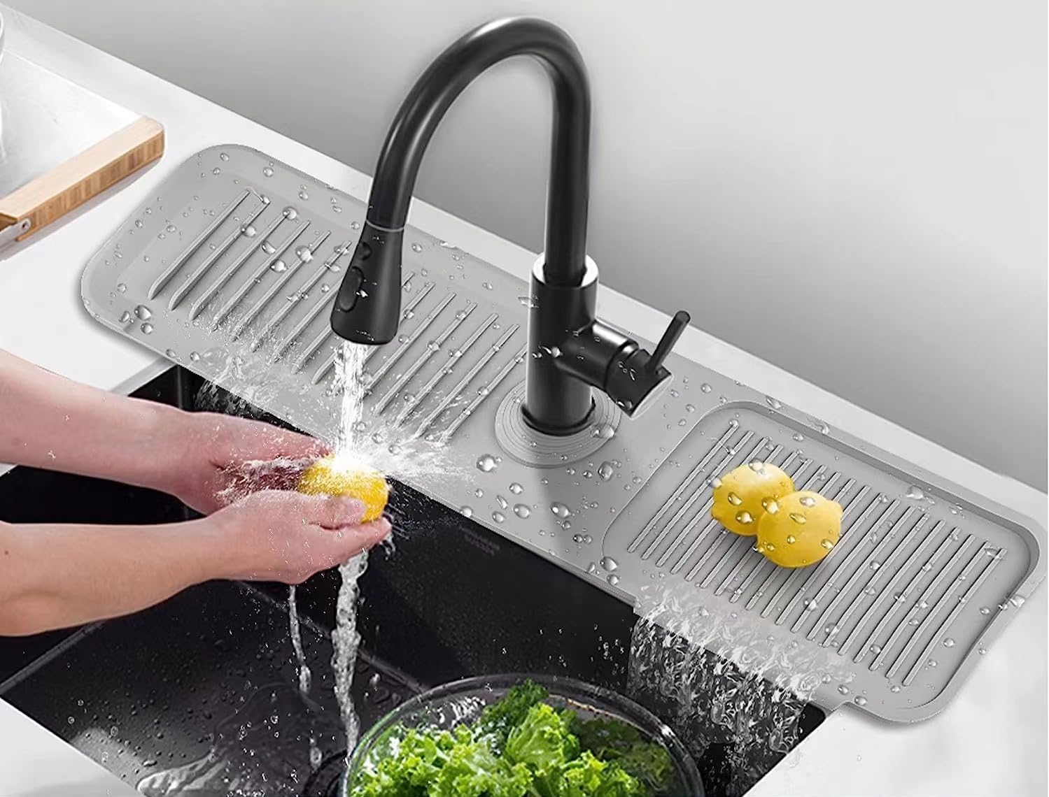 Tapete de silicona para grifo (24 x 5.5 pulgadas), tapete para fregadero, bandeja para atrapar goteo, tapete para atrapar grifos, alfombrilla