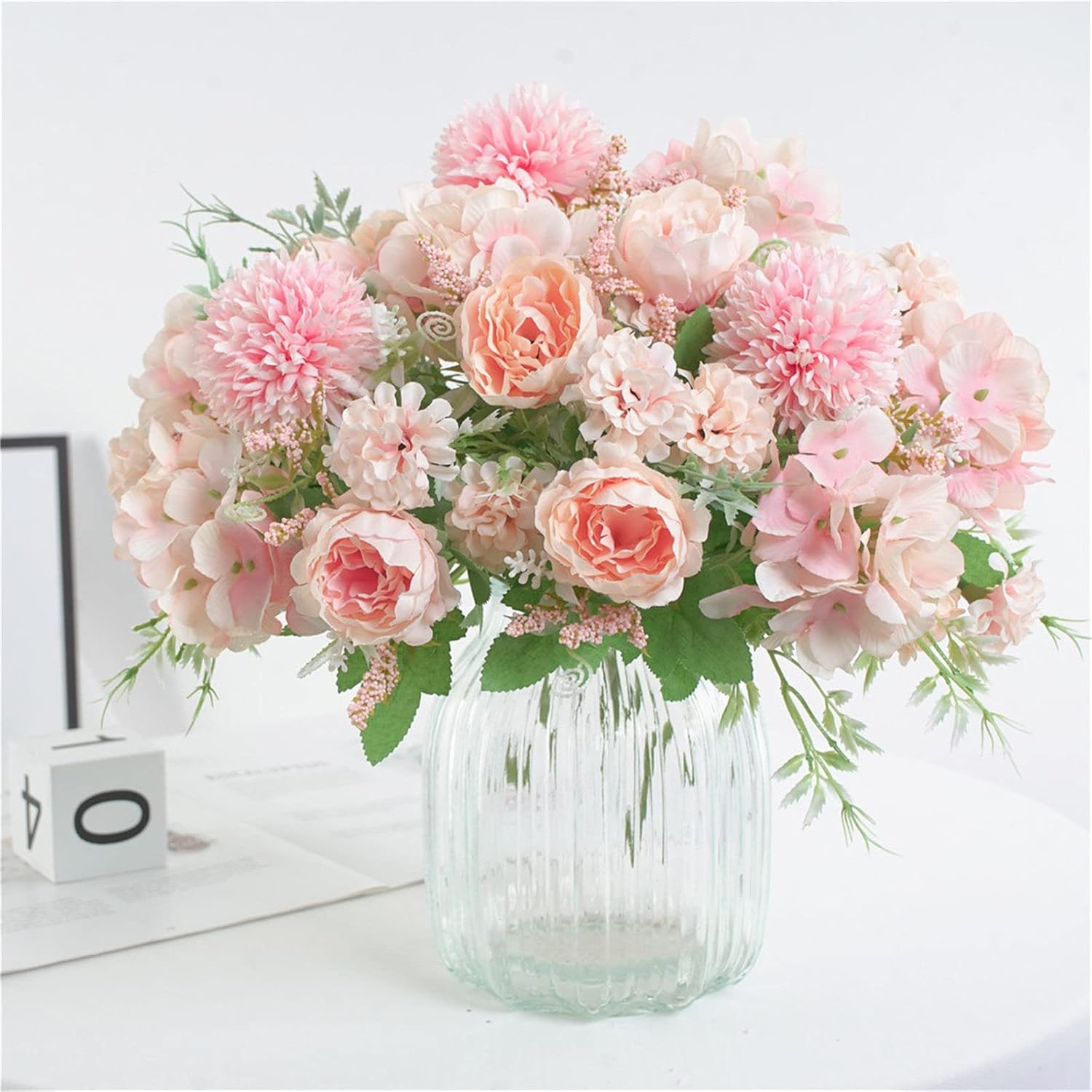 Scceatti Flores falsas para exteriores, flores artificiales de seda, rosas artificiales, ramos de boda de rosas de imitación, flores de seda, ramo
