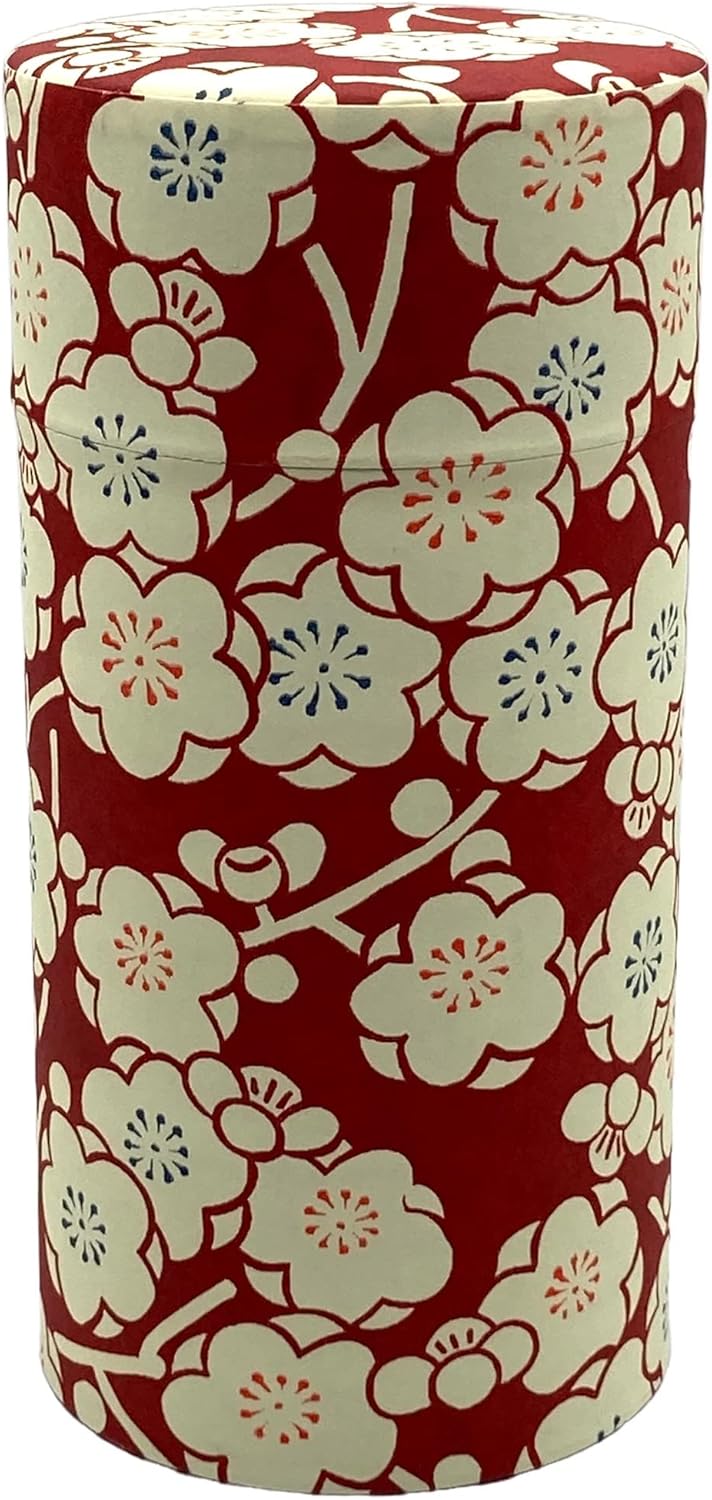 Bote de té japonés de lata, ciruela romance, doble tapapapel washi japonés YUZEN pegado7.05 oz capacidad de té, contenedor de almacenamiento de té