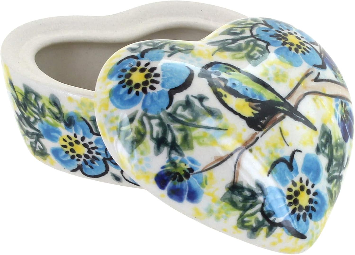 Caja de corazón pequeña de cerámica polaca de rosas azules Bluebird Garden
