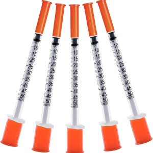 Jeringa 31G de 0.5cc 14 pulgada (0.236 in) con aguja, envuelta individualmente, paquete de 100 Jeringa 31G de 0.5cc 14 pulgada (0.236 in) con aguja, envuelta individualmente, paquete de 100