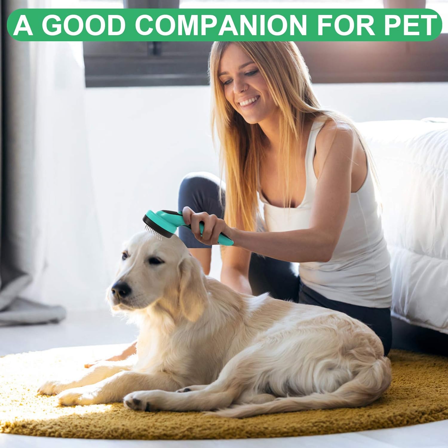 WOPQAEM Cepillo deslizante de autolimpieza para perros para eliminar y asear mascotas cortas de pelo largo, elimina el pelaje suelto, la capa