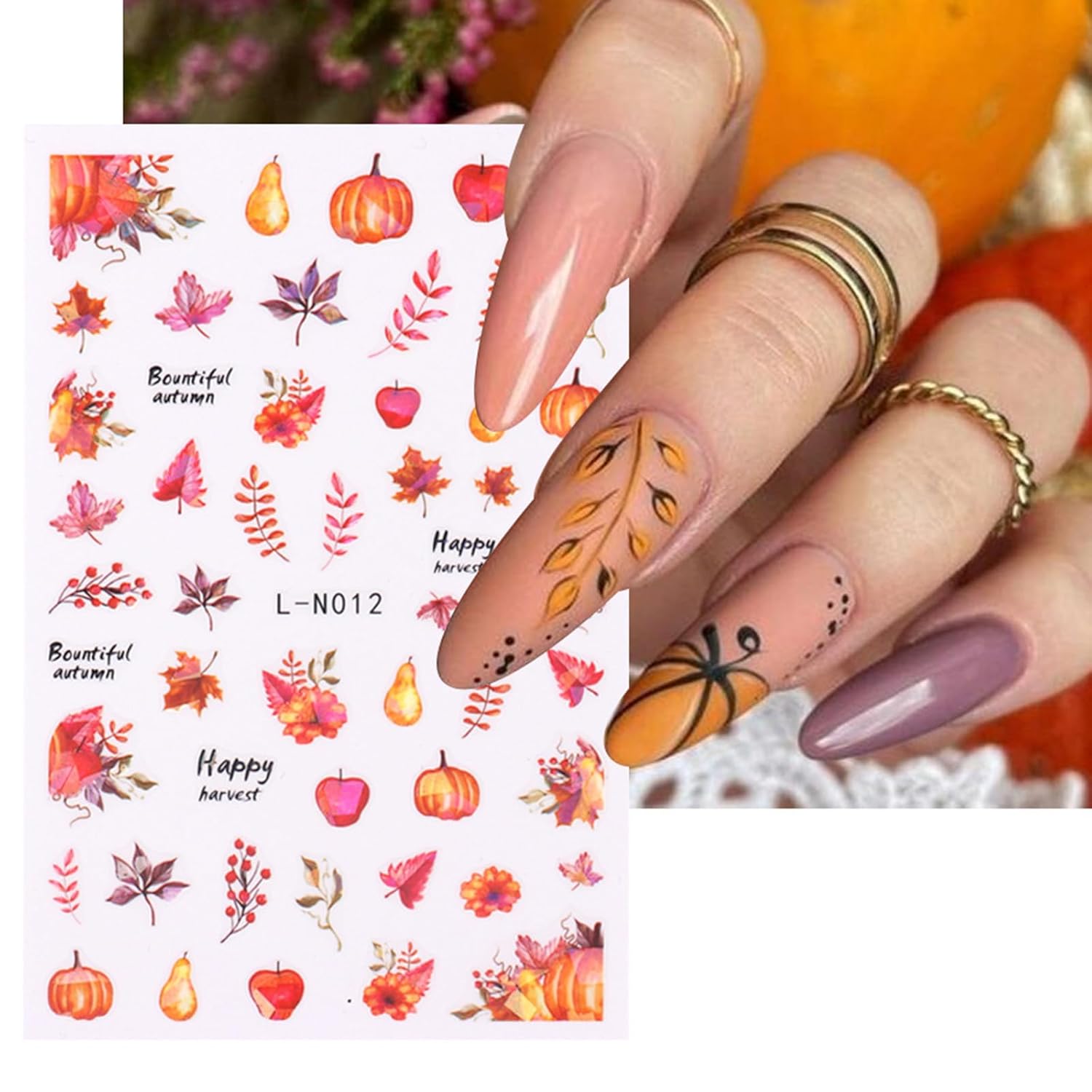 Calcomanías de uñas de otoño 3D, calcomanías de uñas de hojas de arce, suministros de arte de uñas, cono de pino, calabaza, hongo, diseño de uñas,