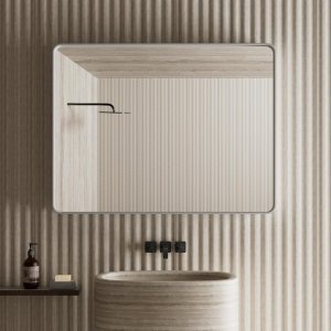 Espejo de baño de plata cepillada para pared, espejo rectangular de metal con marco de metal de 24 x 36 pulgadas, espejo de tocador moderno montado Espejo de baño de plata cepillada para pared, espejo rectangular de metal con marco de metal de 24 x 36 pulgadas, espejo de tocador moderno montado