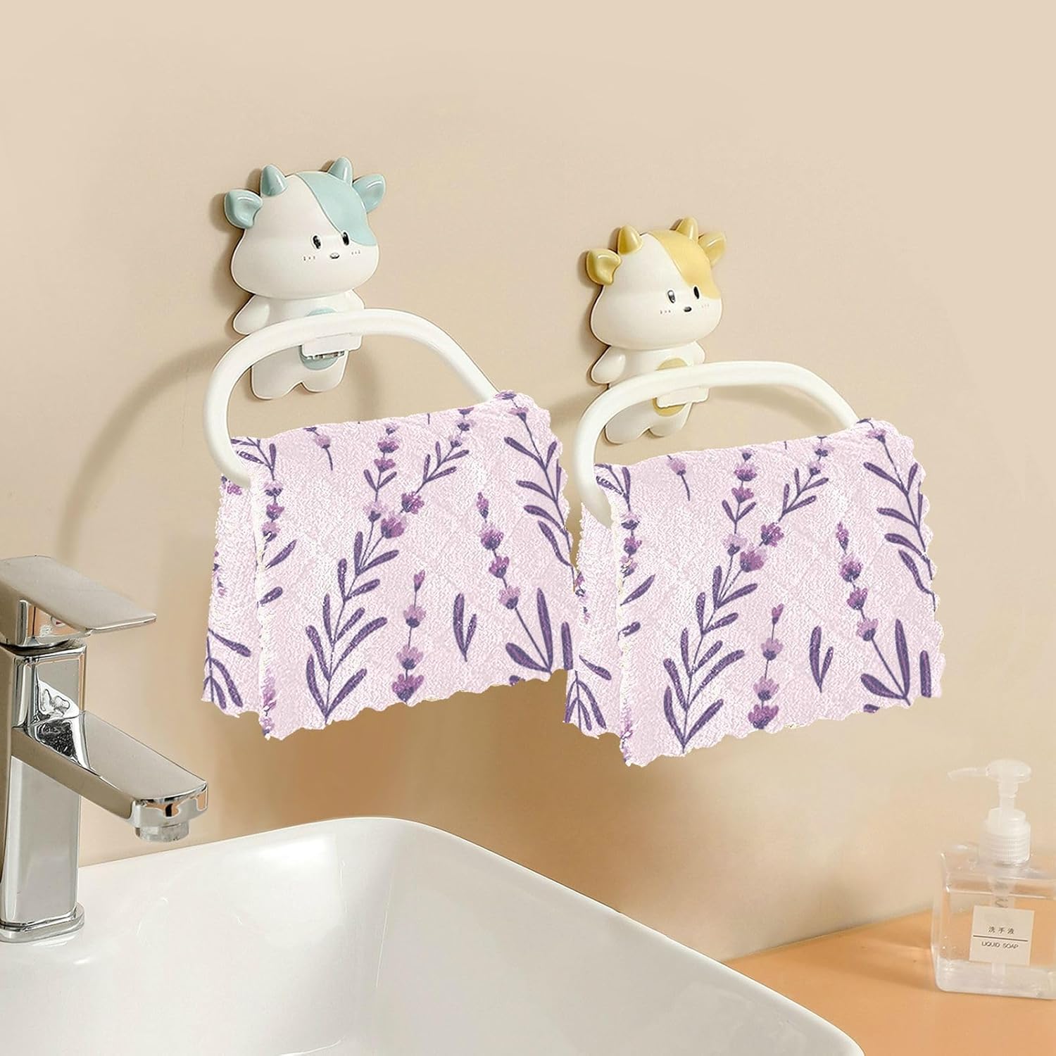 Purple Lavender Soft Decor Microfiber Dish Towels Absorbent Set of 6 Tea Cup Kitchen Towels for Countertop Oven